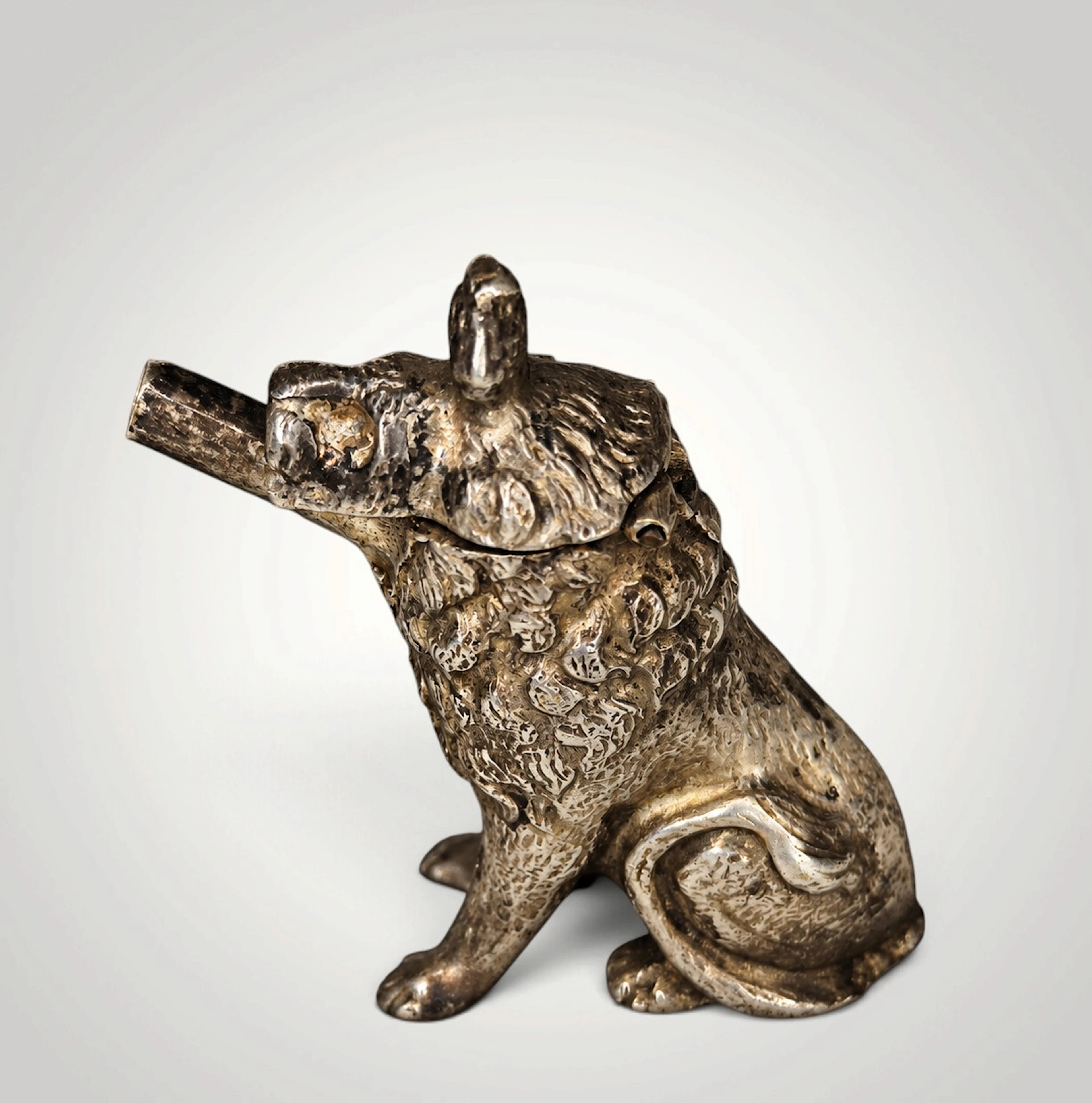 18th–19th-century Ottoman silver-plated bronze oil lamp in the shape of a lion