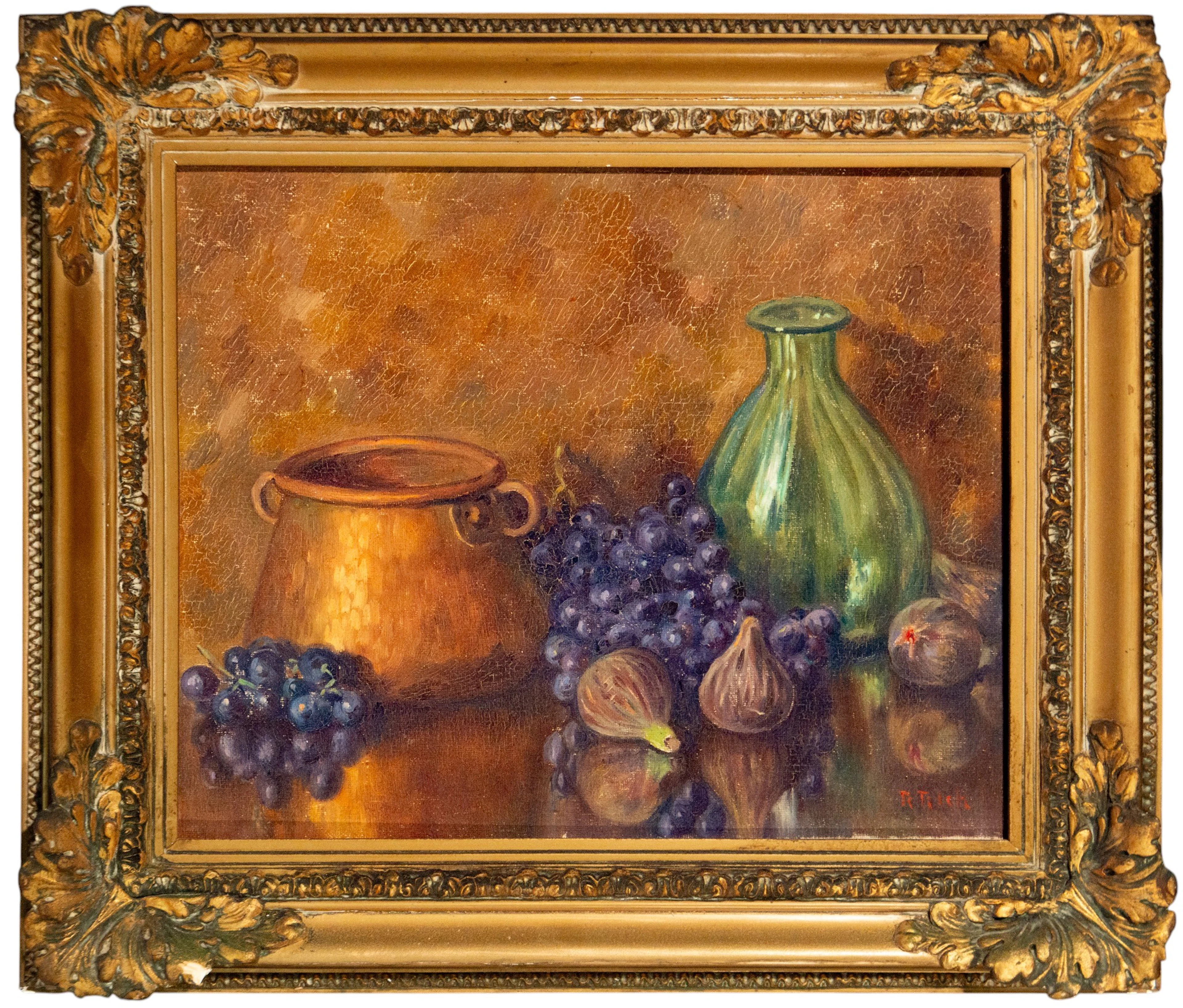 Still Life with Grapes, Figs and Vessels - T. Rich, European School