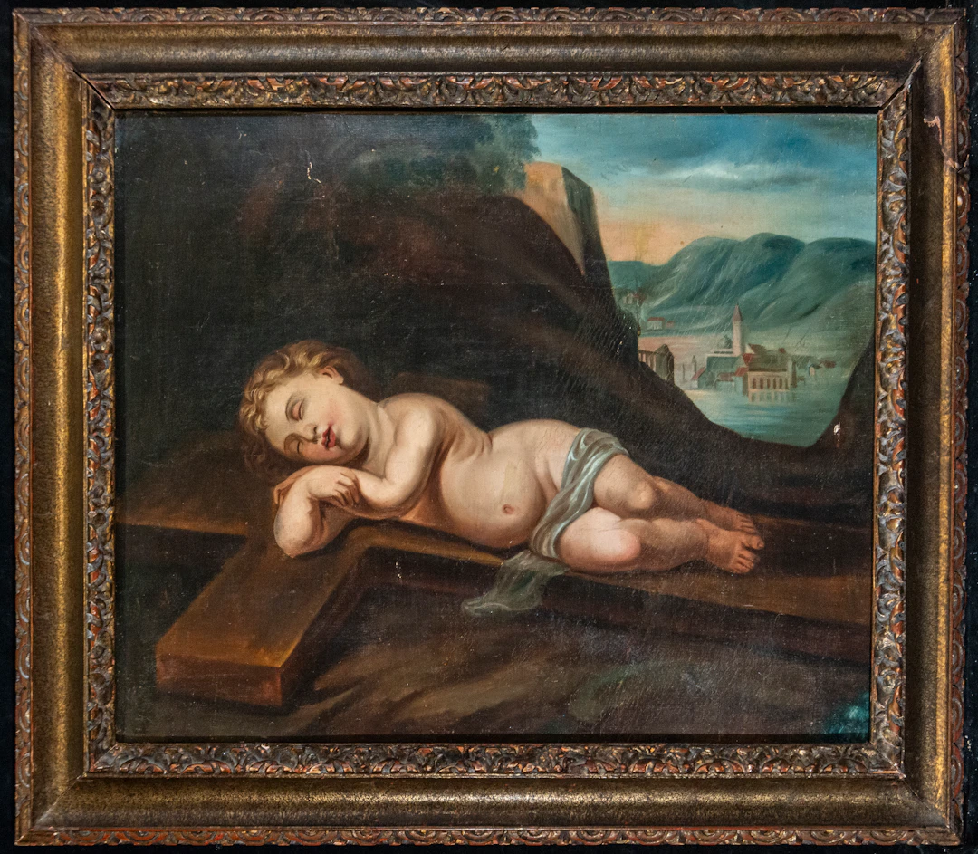 Infant Jesus asleep on the cross – European School – 18th century