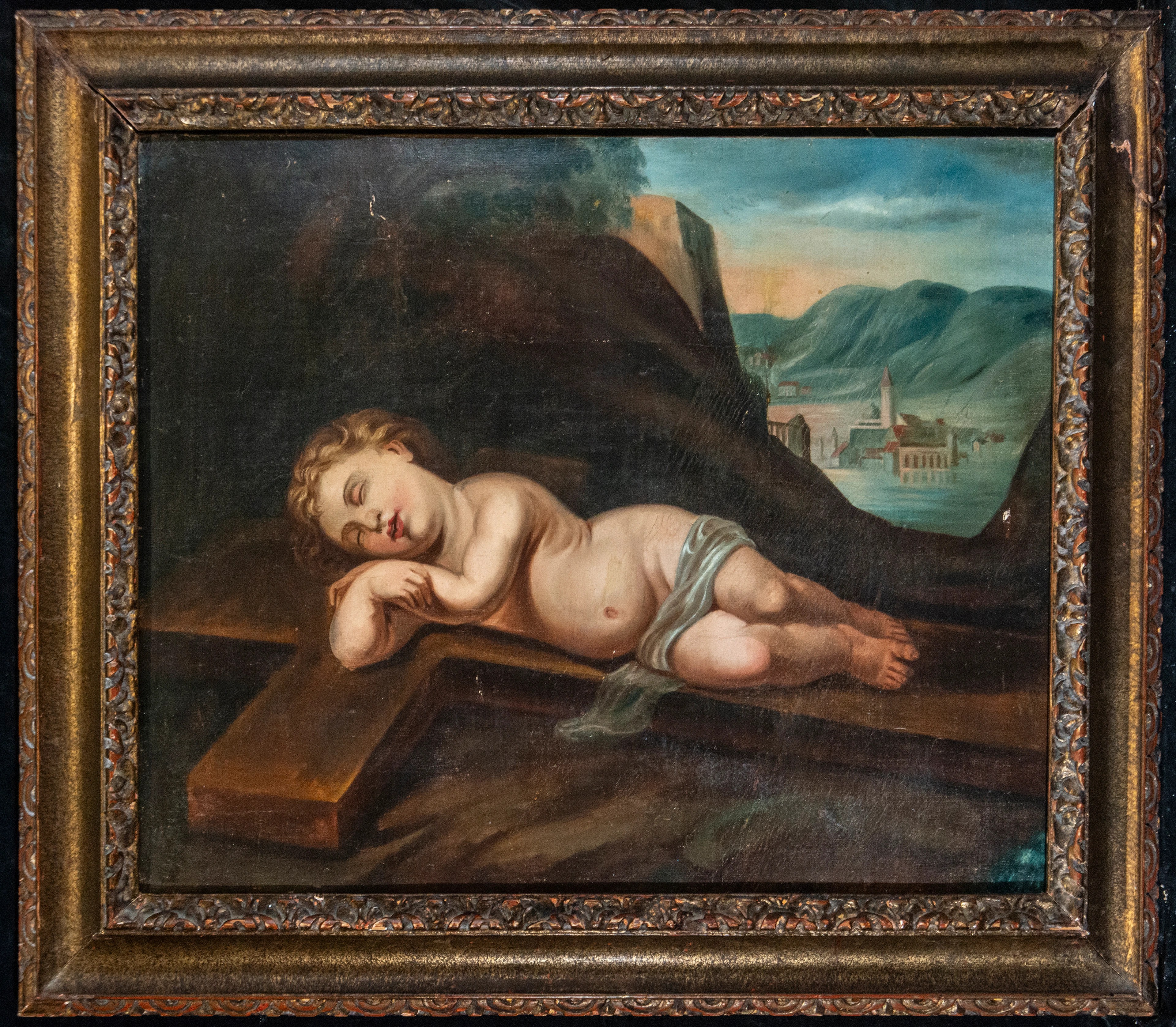 Infant Jesus asleep on the cross – European School – 18th century
