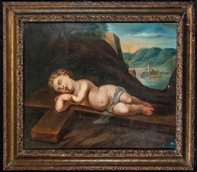 Infant Jesus asleep on the cross – European School – 18th century