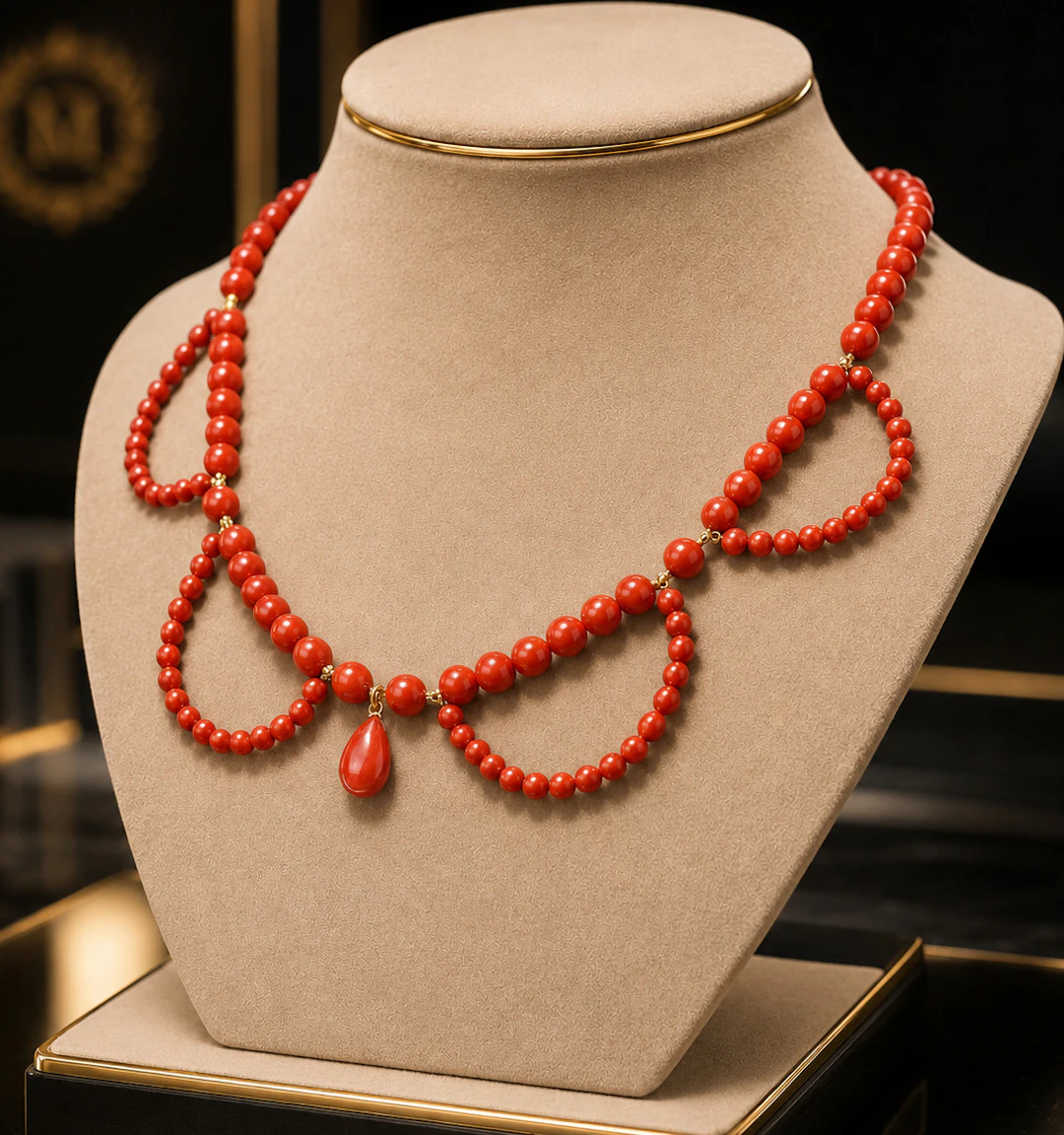 Vintage necklace of red coral from Sardinia and 925 sterling silver gold plated