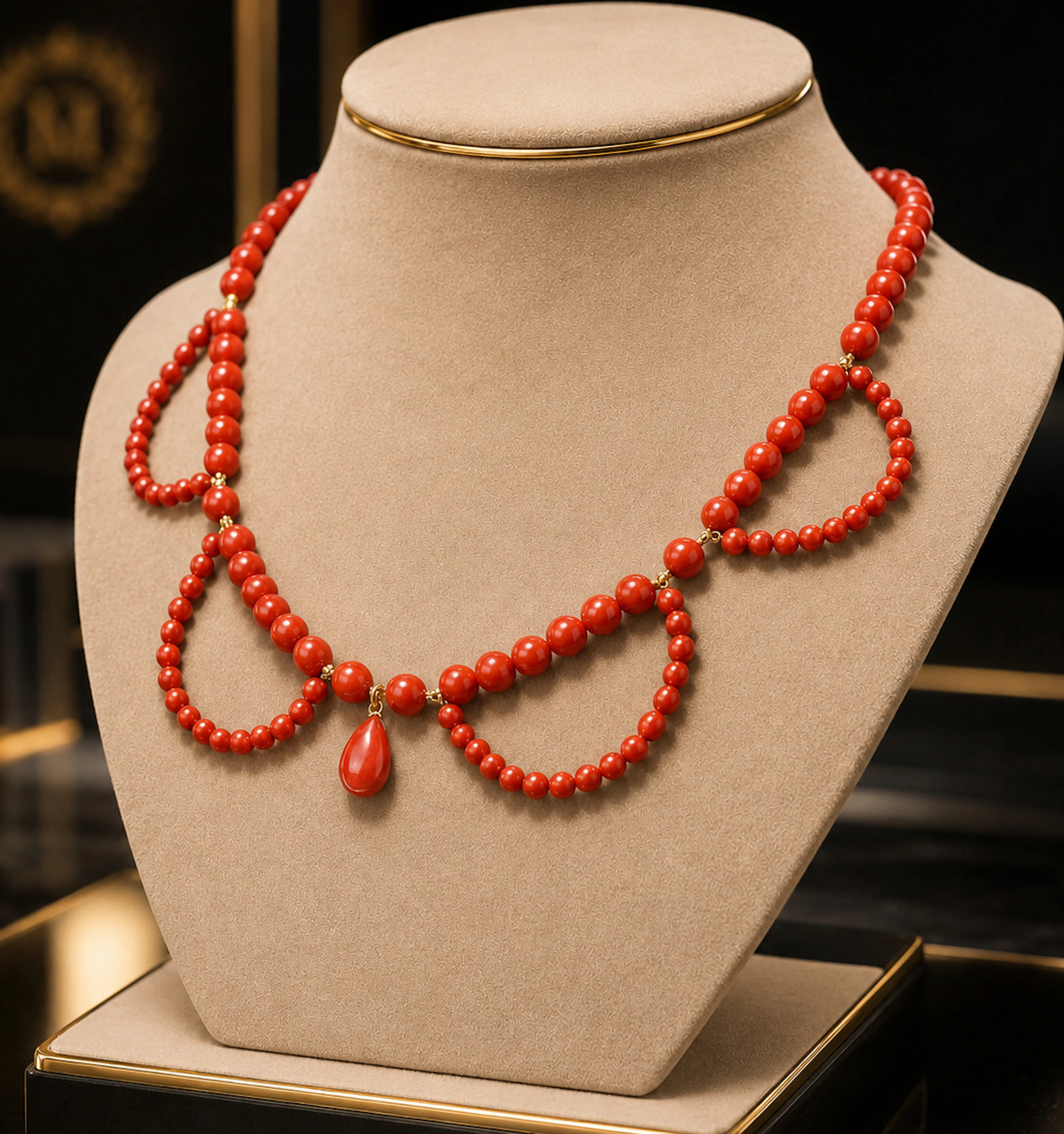 Vintage necklace of red coral from Sardinia and 925 sterling silver gold plated