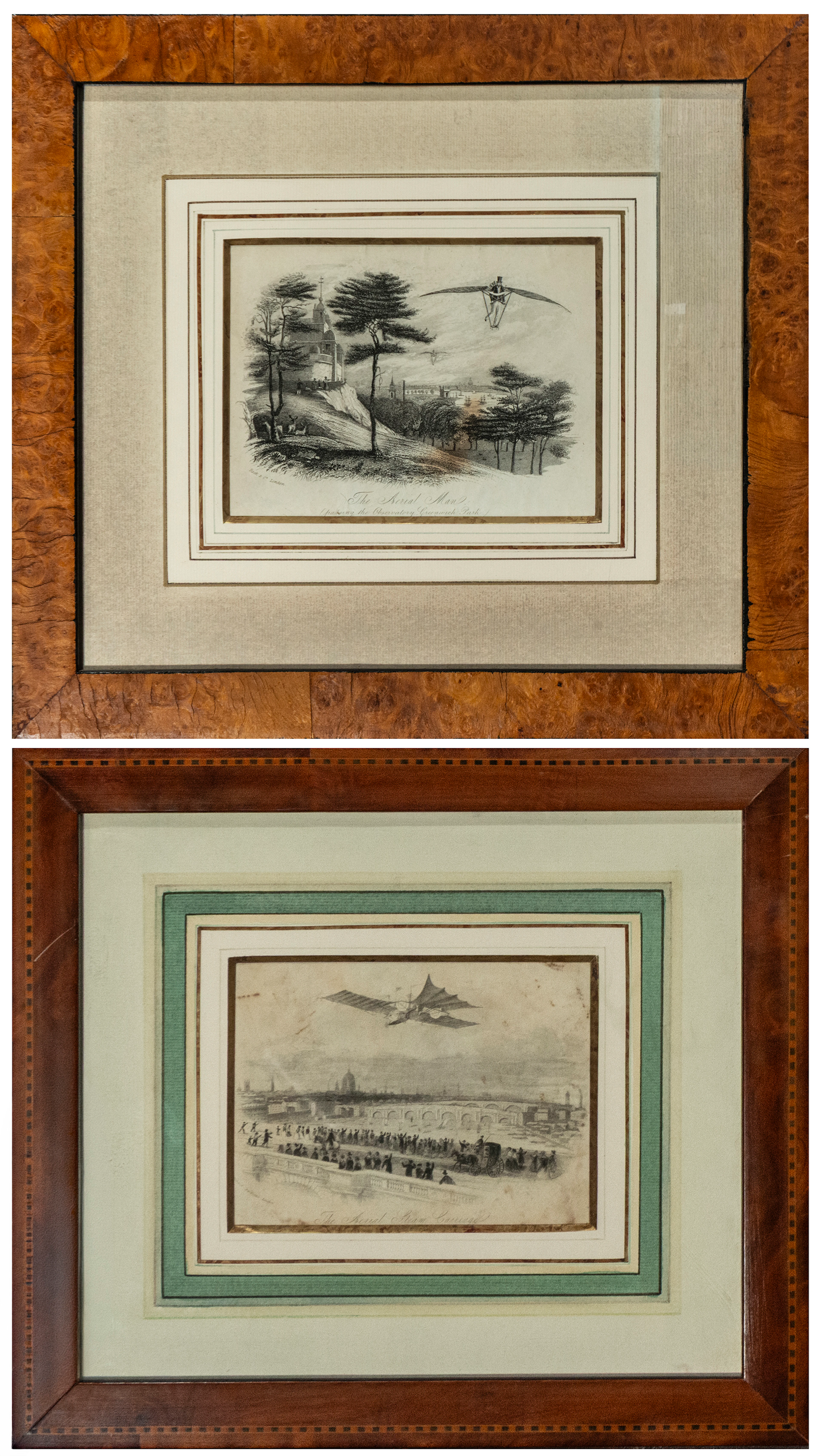 Pair of balloon prints: “The Aerial Ship” and “The Aerial Steam Carriage”