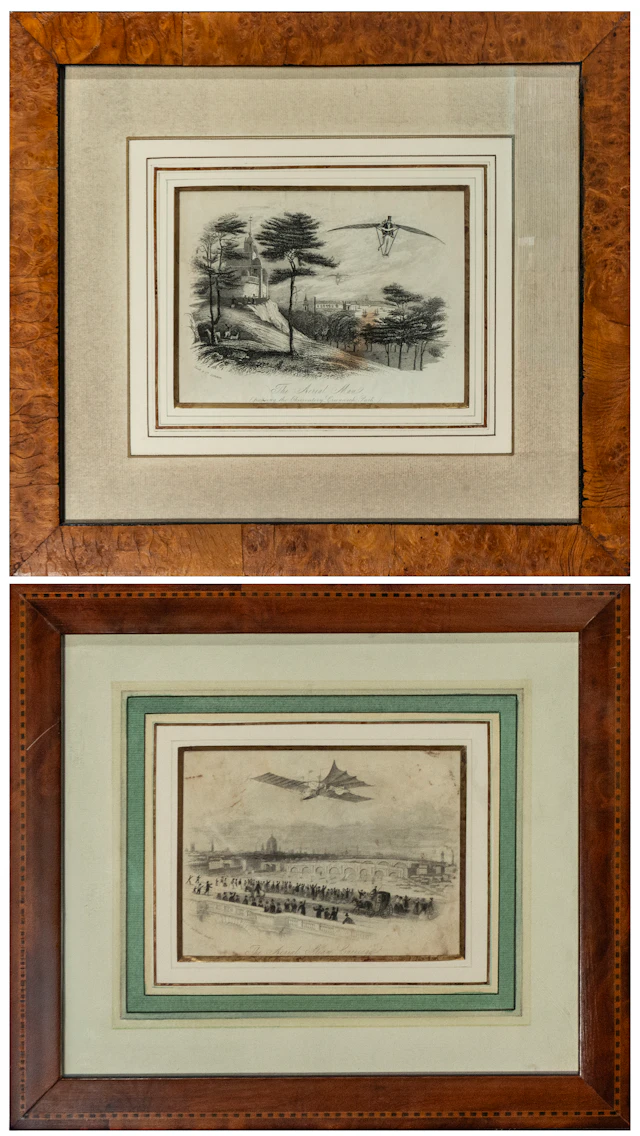 Pair of balloon prints: “The Aerial Ship” and “The Aerial Steam Carriage”