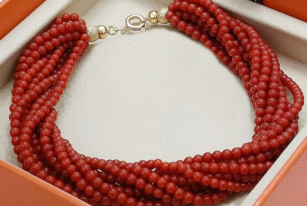 Vintage bracelet made of natural red coral from Sardinia with 10 strands.