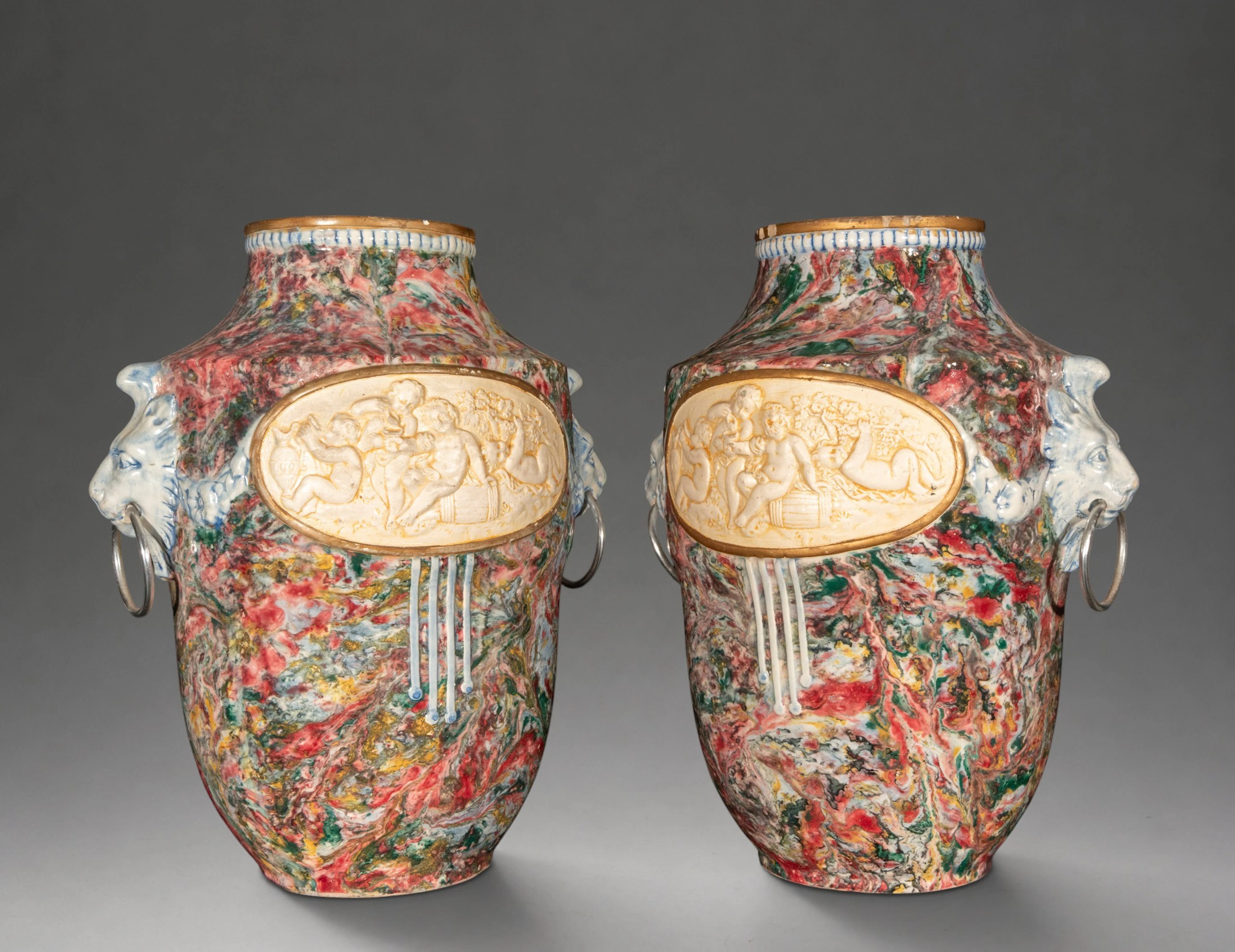 Pair of vases with putti medallions – Germany – early 20th century