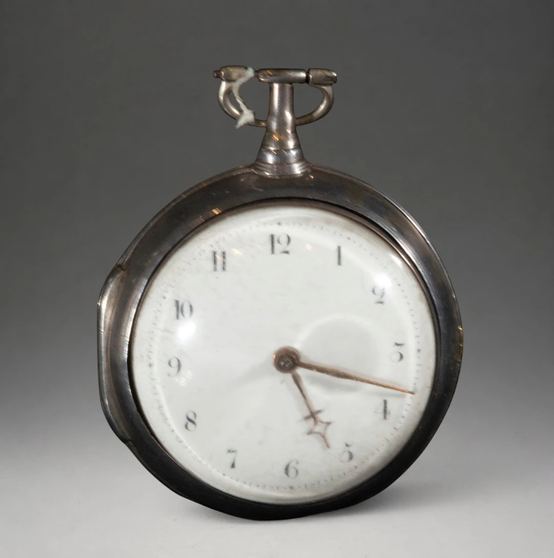Pocket watch with white dial and side second hand