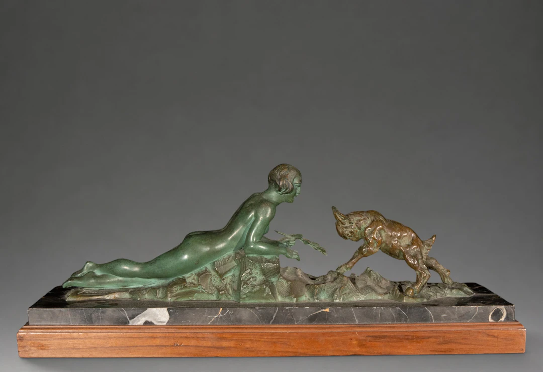 Woman lying down with kid goat, signed – first third of the 20th century