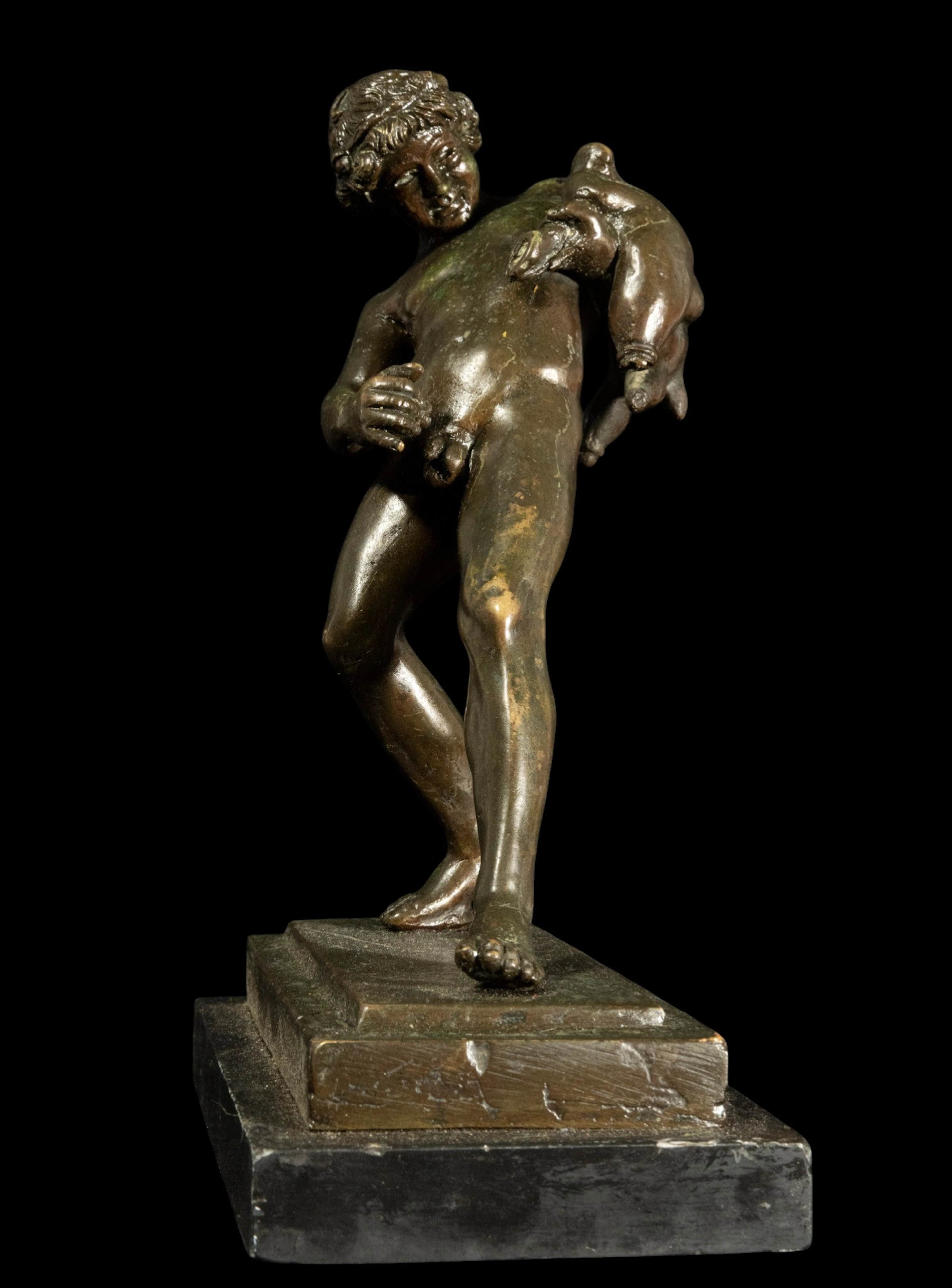 Decorative Bacchus Grand Tour in patinated Roman bronze from the 19th century