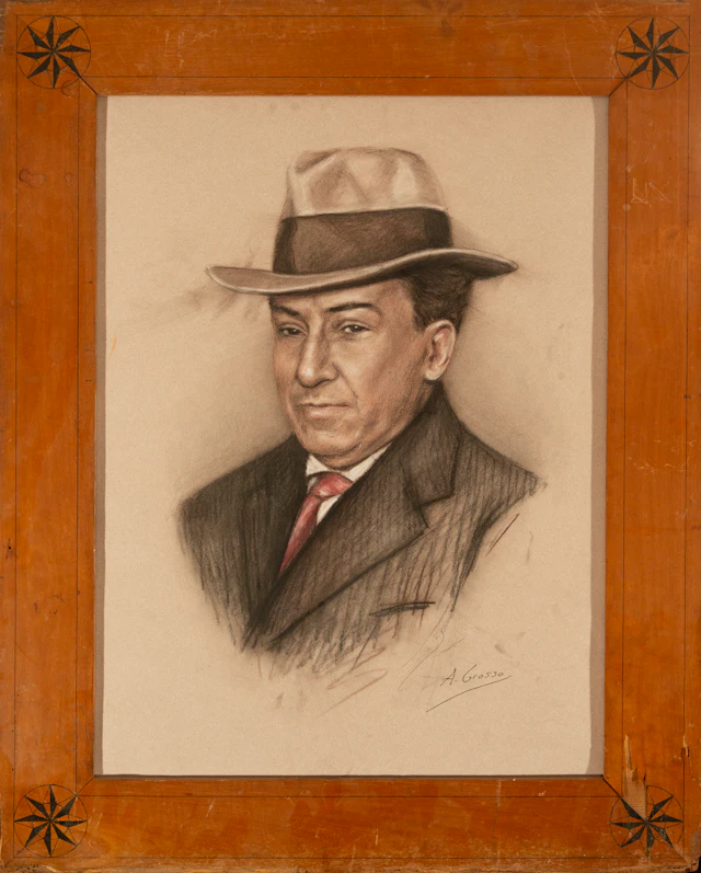 Portrait of Antonio Machado. Alfonso Grosso, signed. 20th century.