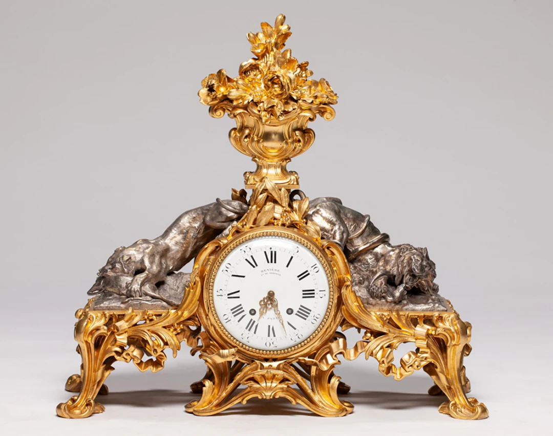 Denière double-faced Napoleon III-style mantel clock with hunting