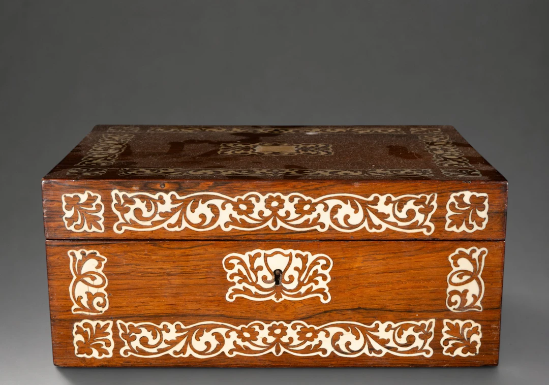 Wooden desk box inlaid with bone – 19th century