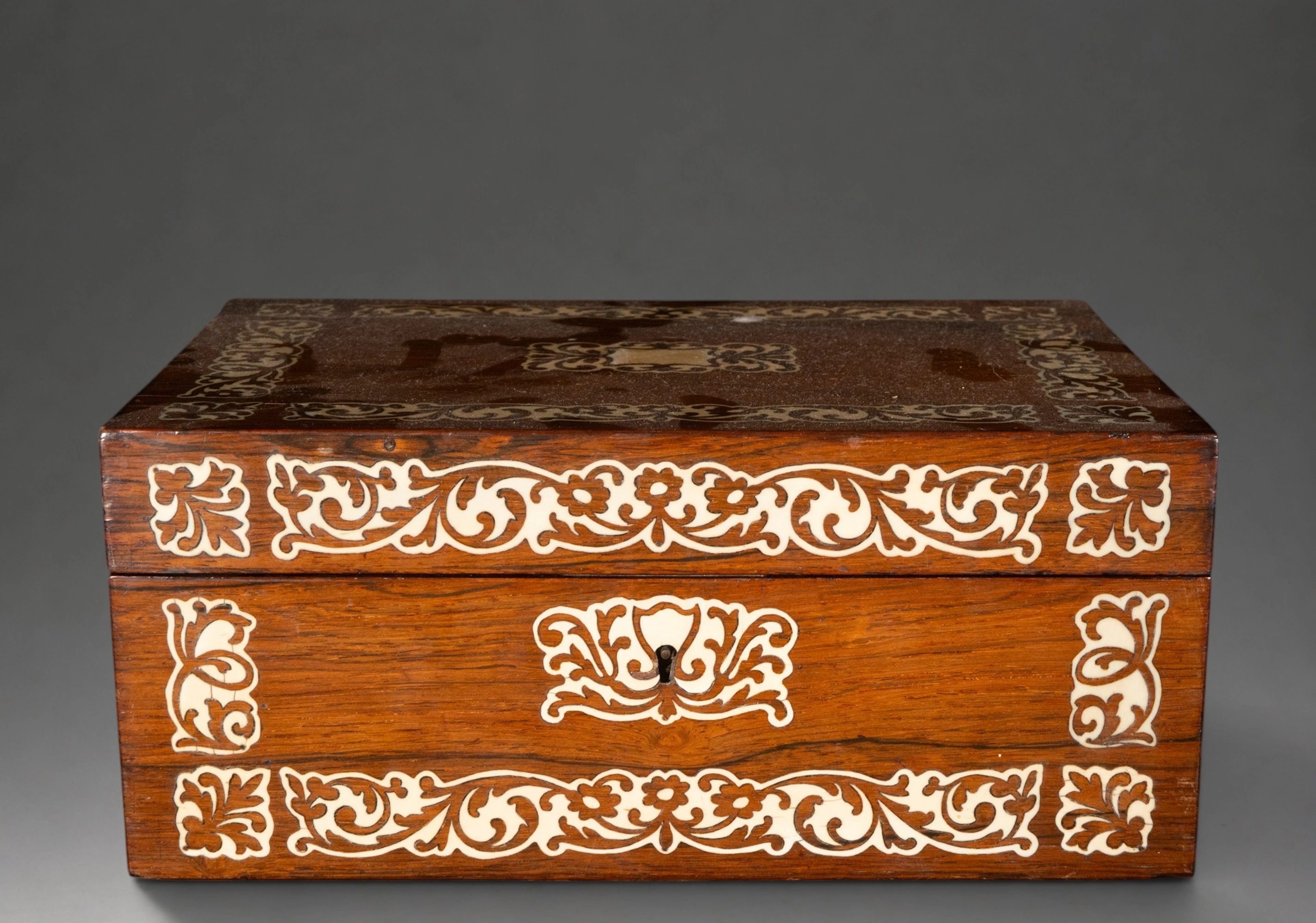 Wooden desk box inlaid with bone – 19th century