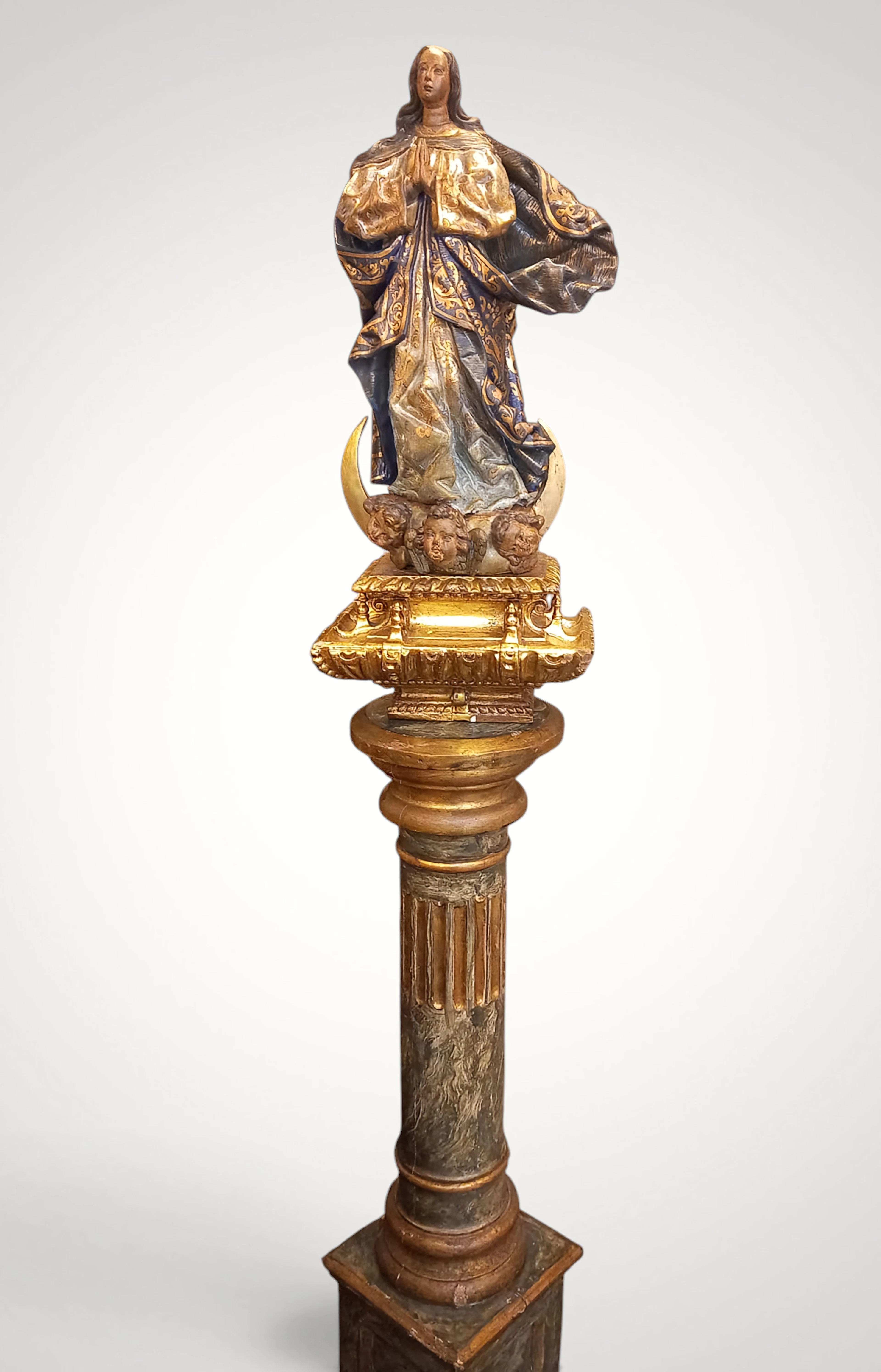 Large Catalan Virgin from the 18th century with period pedestal and large base