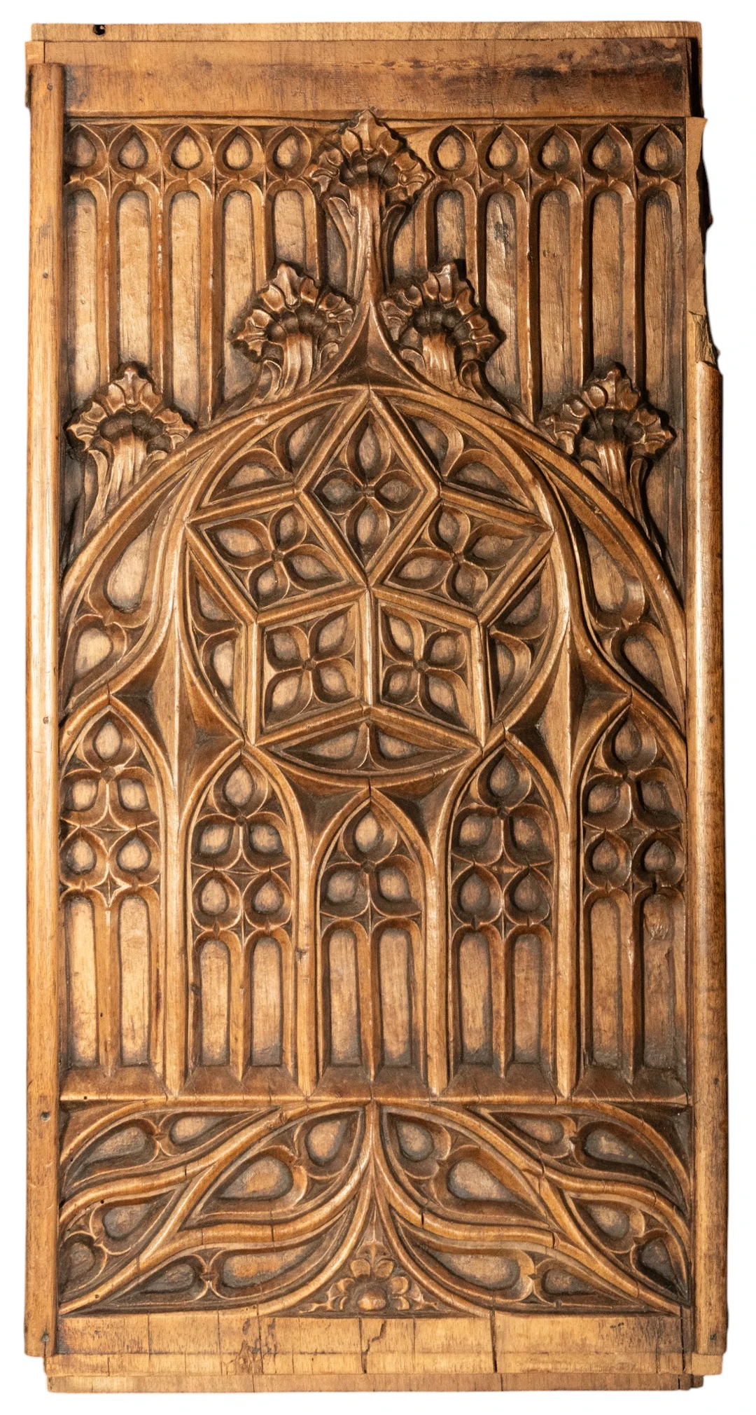 Large English Tudor Gothic Fragment in Oak, Medieval European 15th Century
