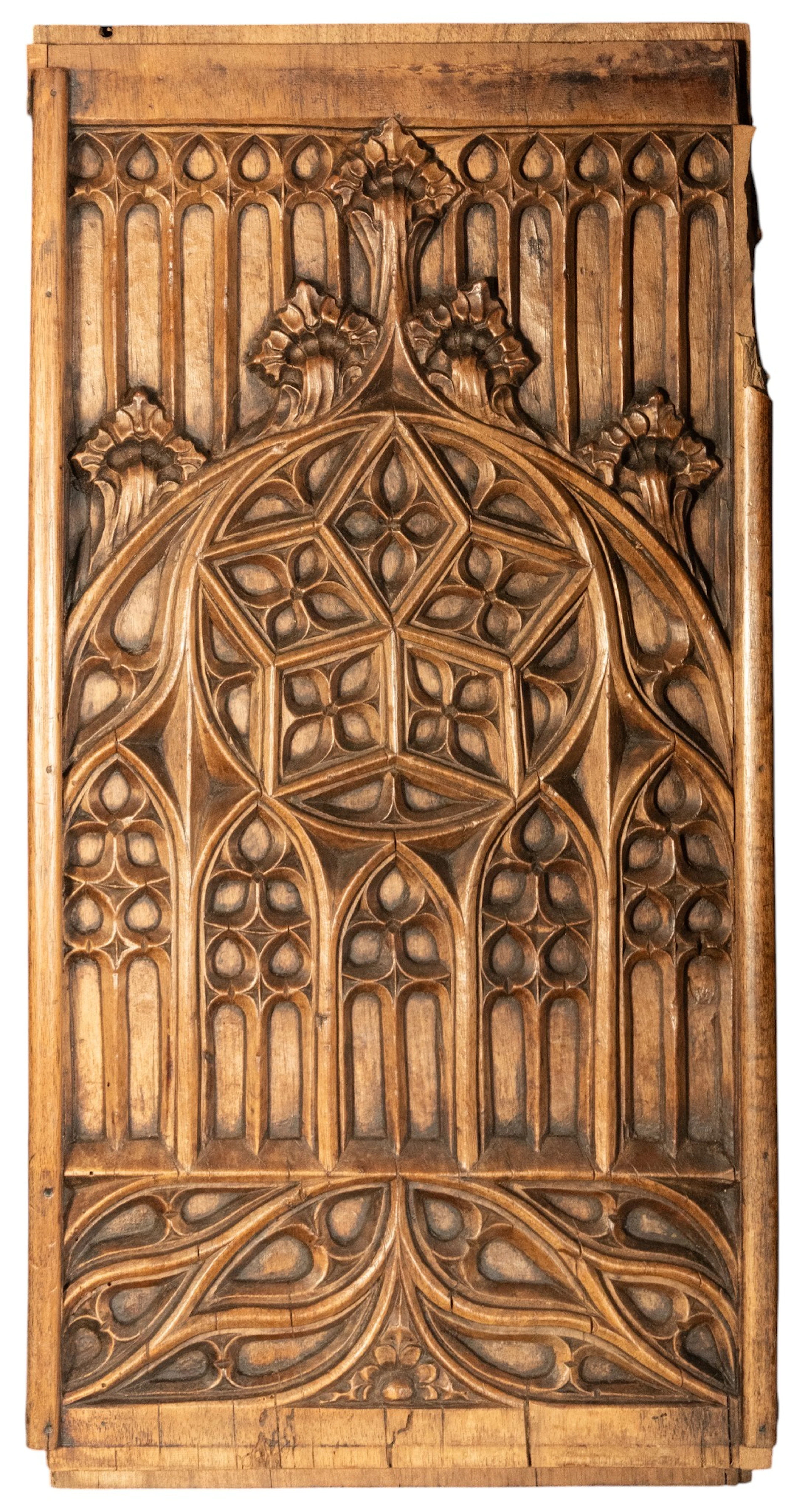 Large English Tudor Gothic Fragment in Oak, Medieval European 15th Century