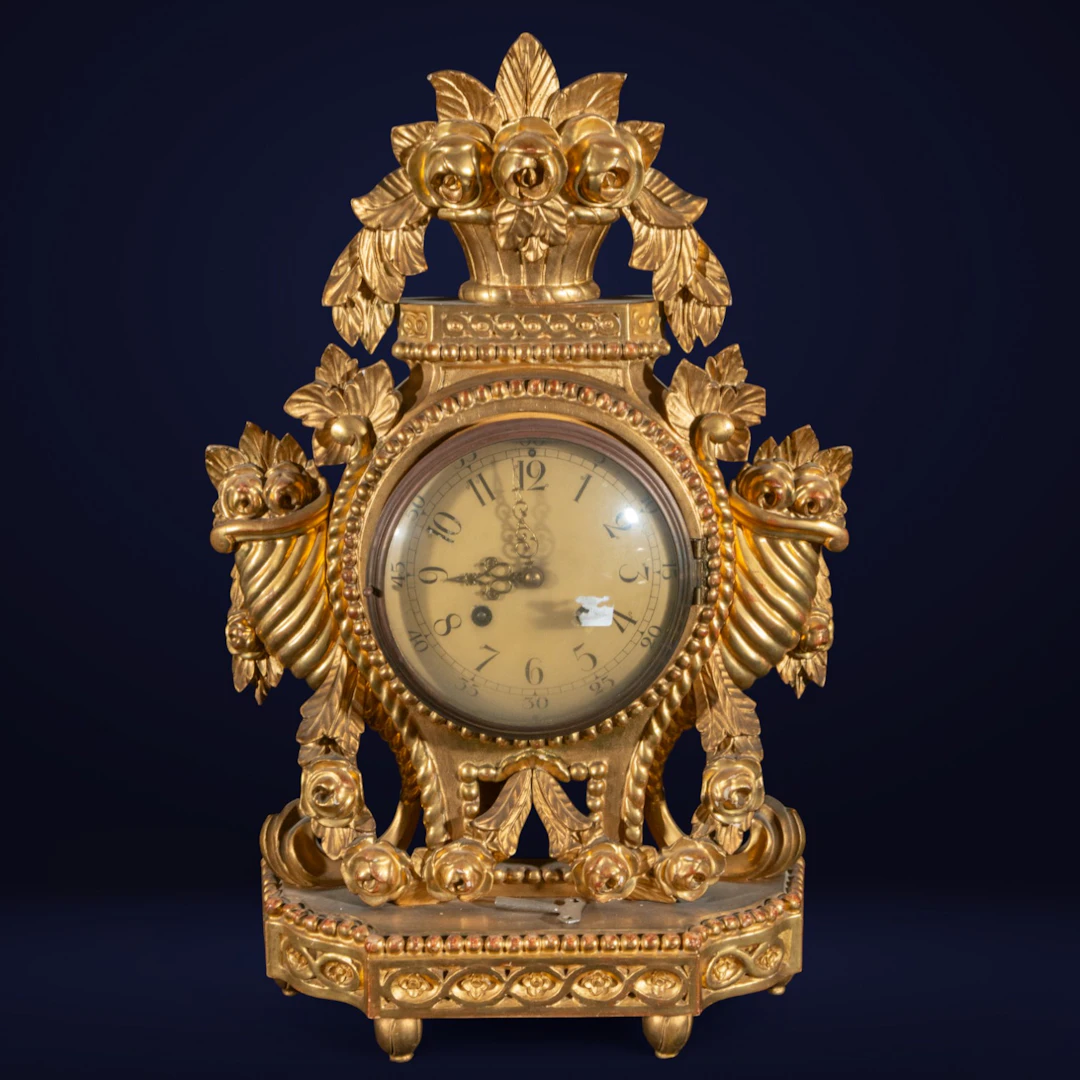 Swedish carved wooden table clock