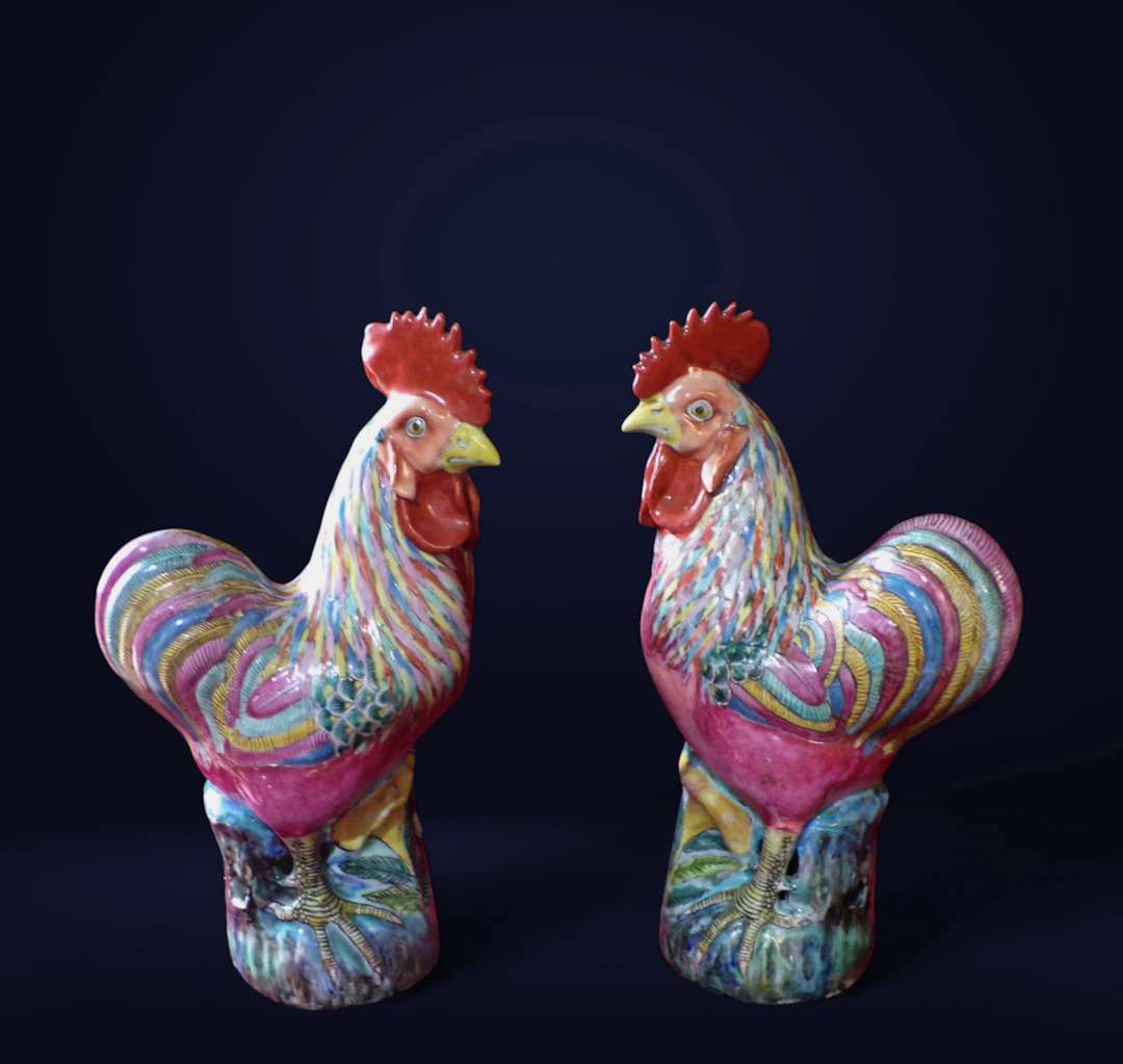 Pair of roosters in Chinese porcelain, pp. 20th century Minguo Period