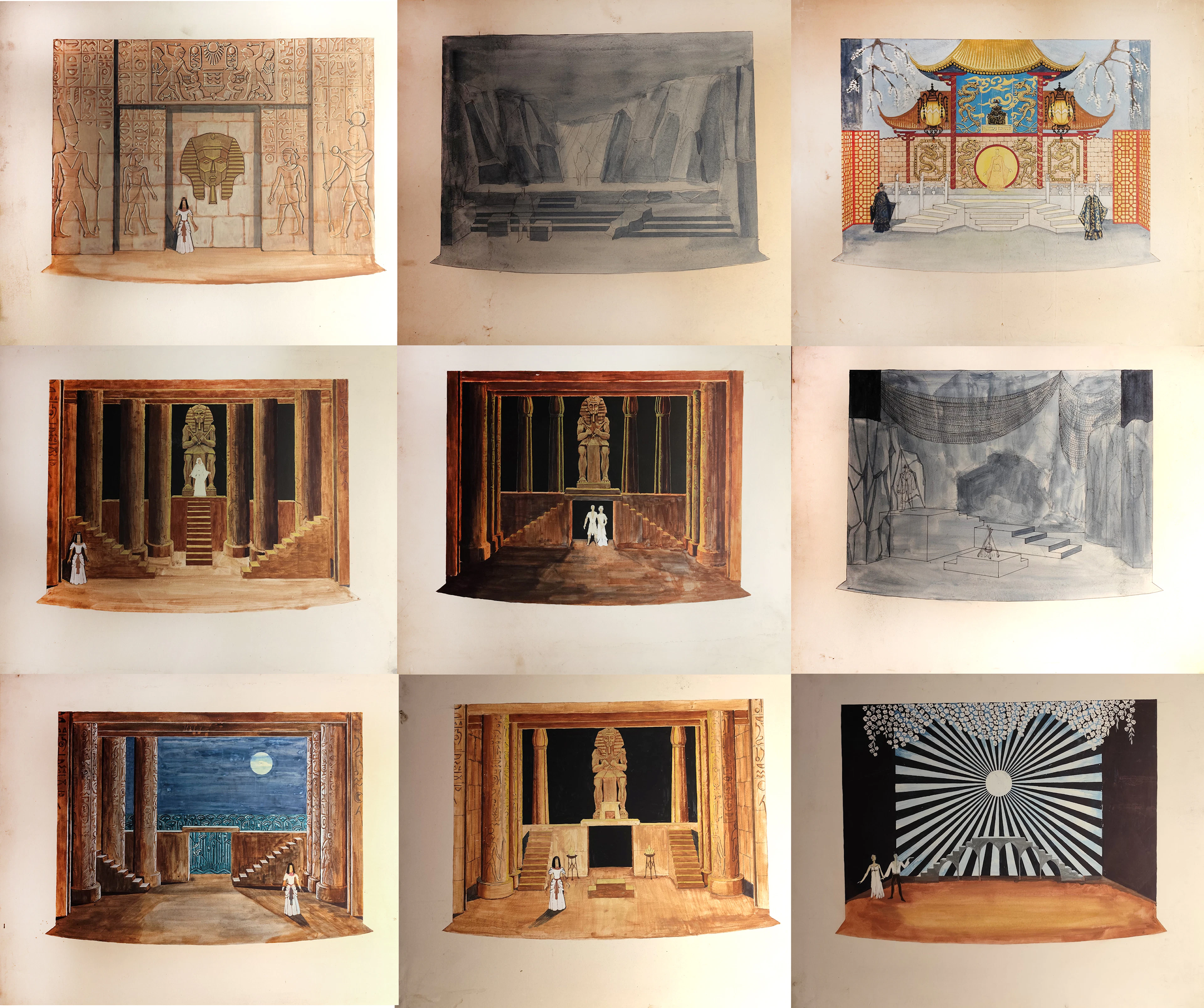9 scenography drawings projects attributed to the Simon (Soliko) Virsaladze