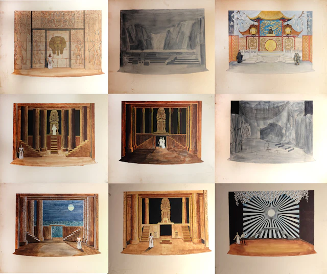 9 scenography drawings projects attributed to the Simon (Soliko) Virsaladze