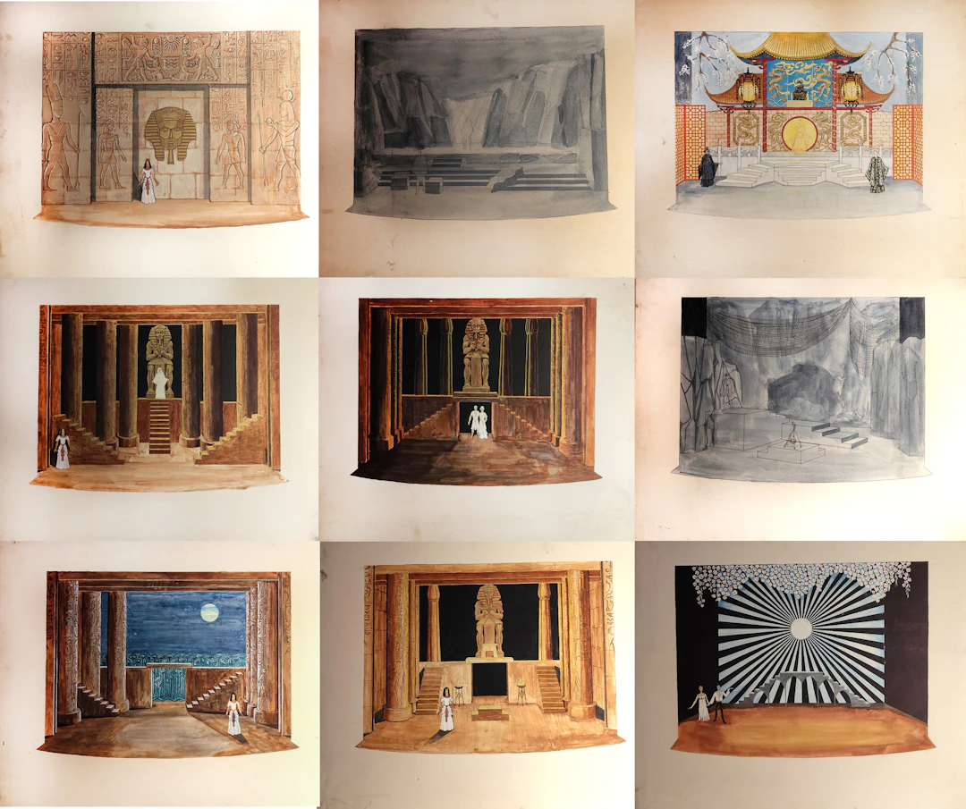 9 scenography drawings projects attributed to the Simon (Soliko) Virsaladze