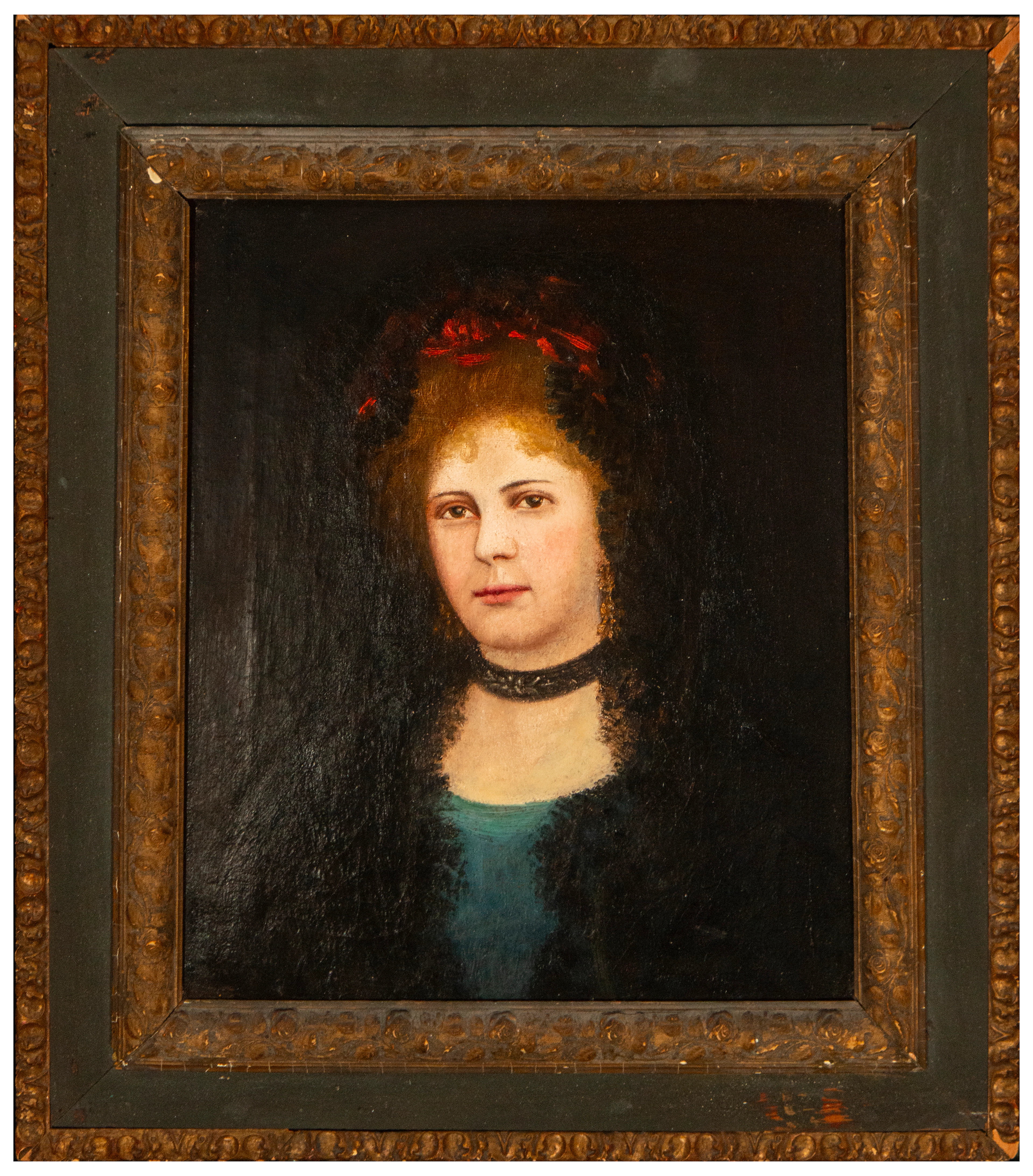 Portrait of a lady with a choker – Spanish School – 19th century