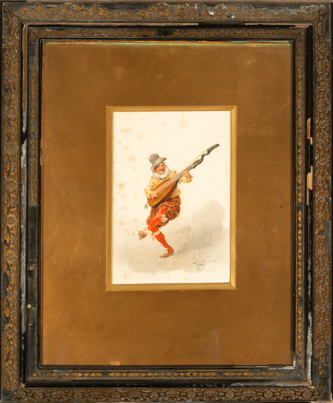 Musician playing the lute, facsimile after Alexandre-Louis Leloir