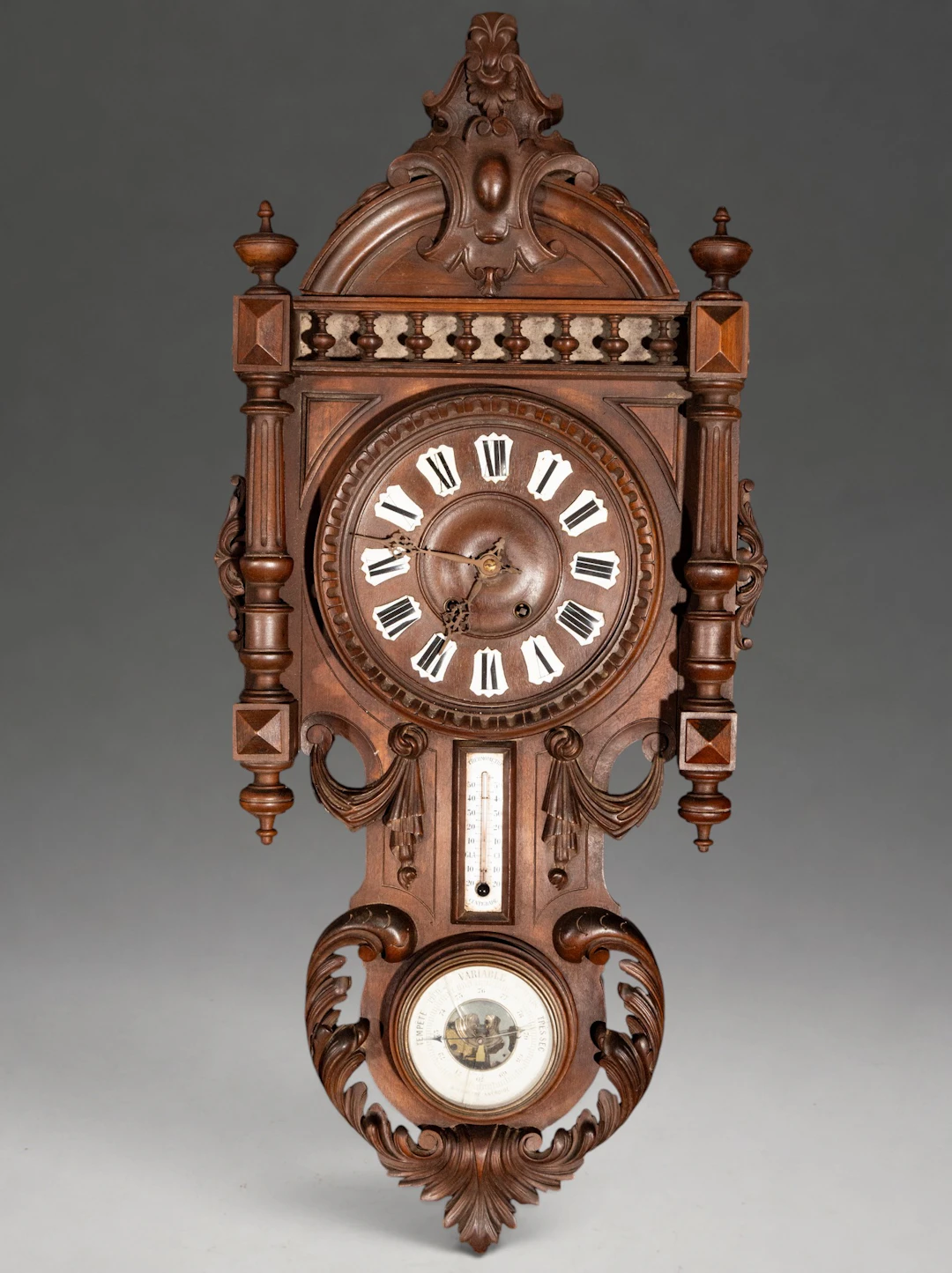 Wall clock with thermometer and barometer – late 19th century