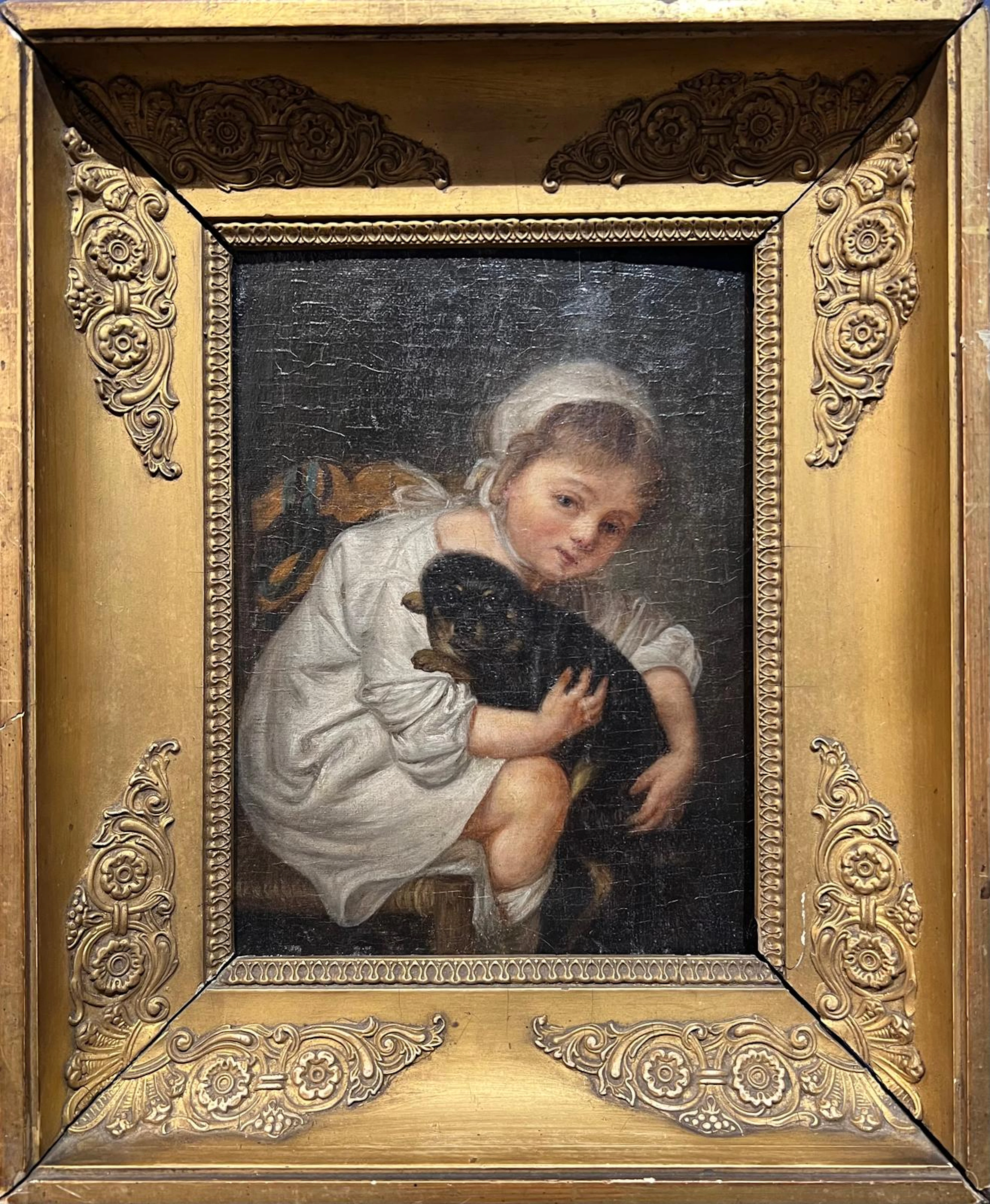 Girl with Dog - Manner of Jean-Baptiste Greuze (1725-1805), 18th century