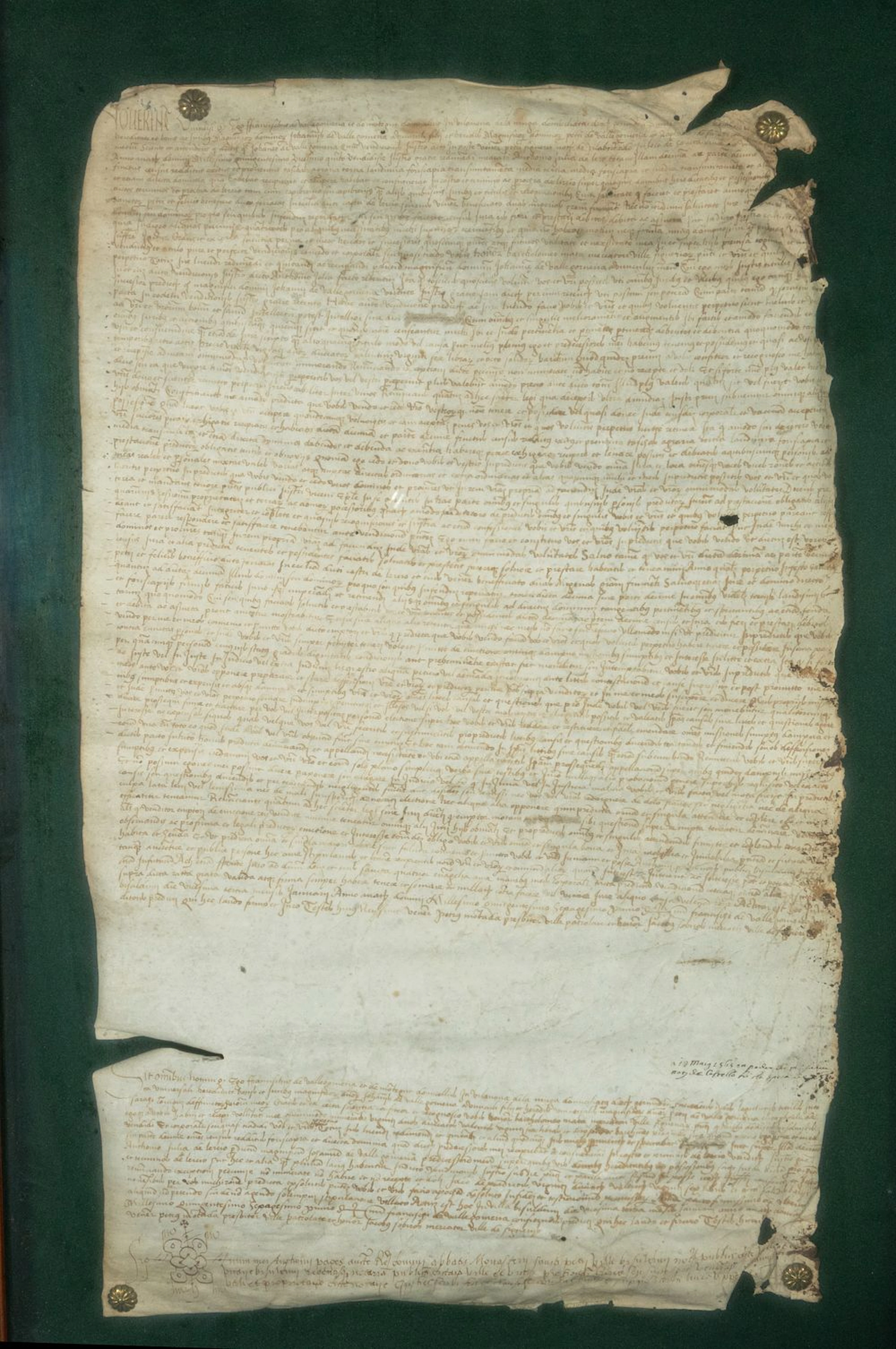 15th-Century Catalan Medieval Parchment Document, Framed