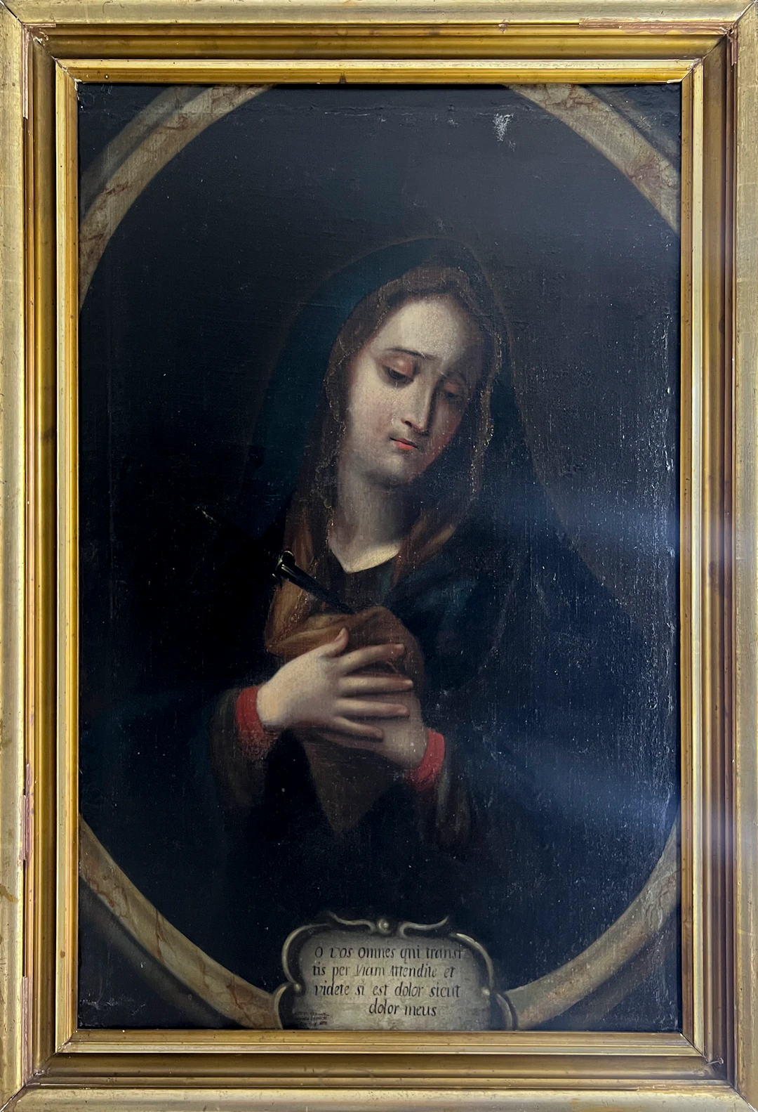 New Spain School of the 17th century - Mater Dolorosa, signed "Carmén de Garza"