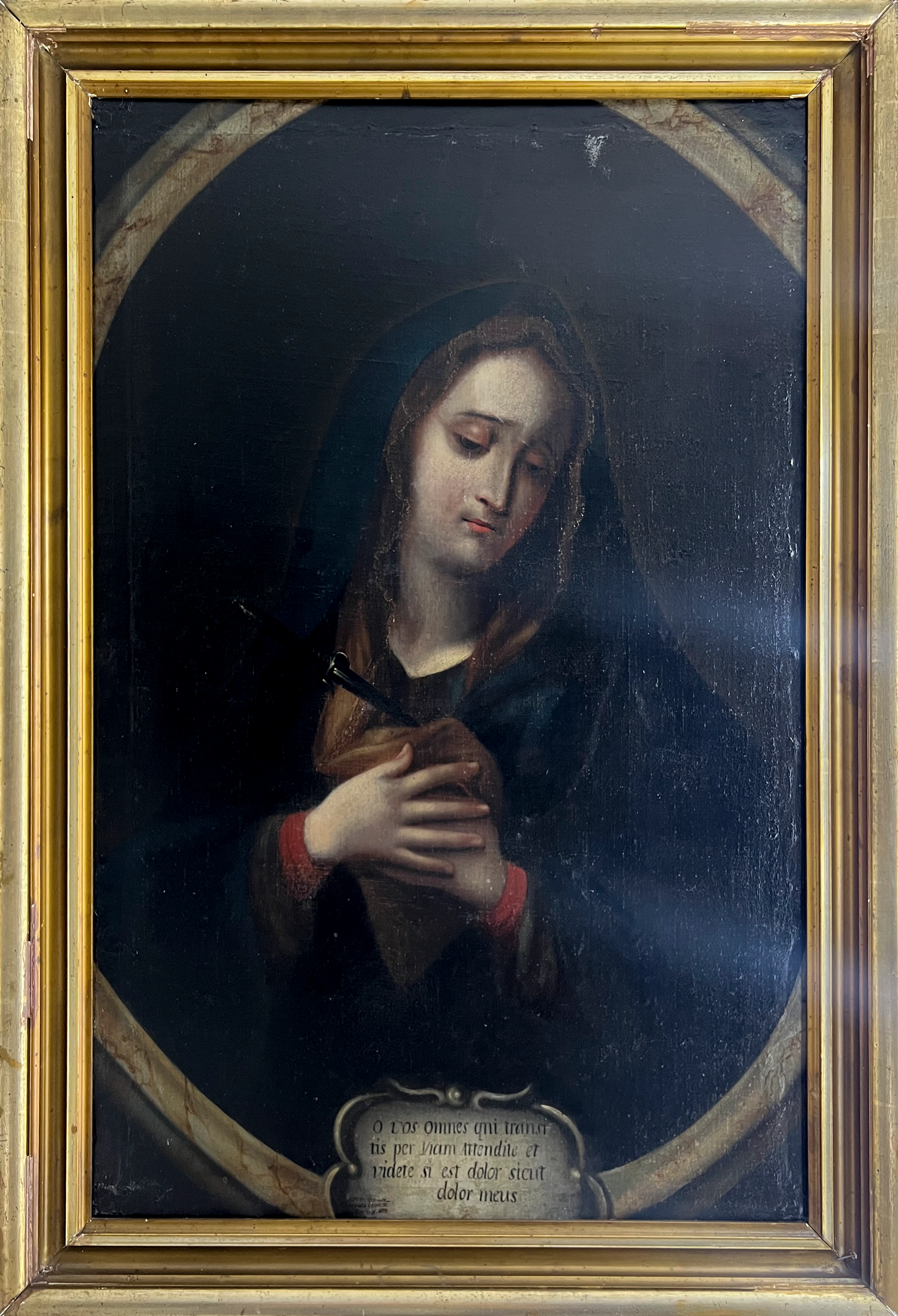 New Spain School of the 17th century - Mater Dolorosa, signed "Carmén de Garza"