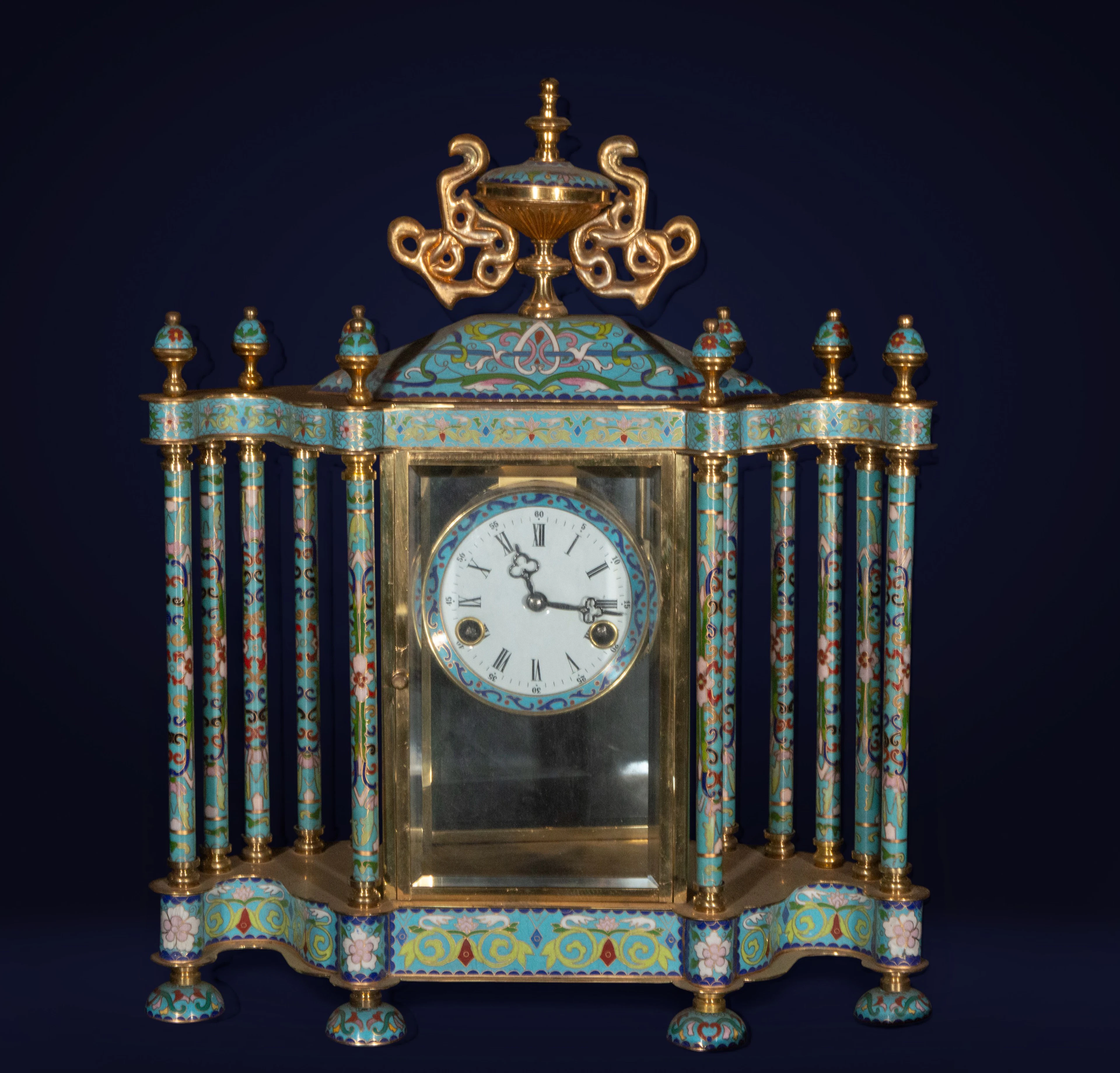 Cloisonné mantel clock, oriental work, 19th-20th century