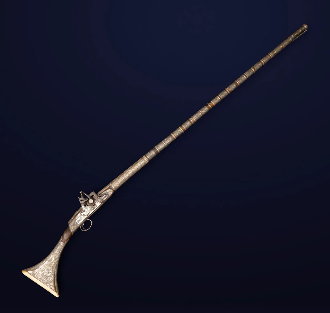 Decorative Turkish Silver Shotgun, Ottoman School. 18th Century.