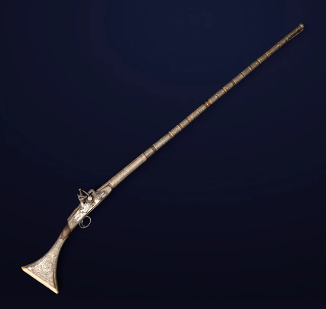 Decorative Turkish Silver Shotgun, Ottoman School. 18th Century.
