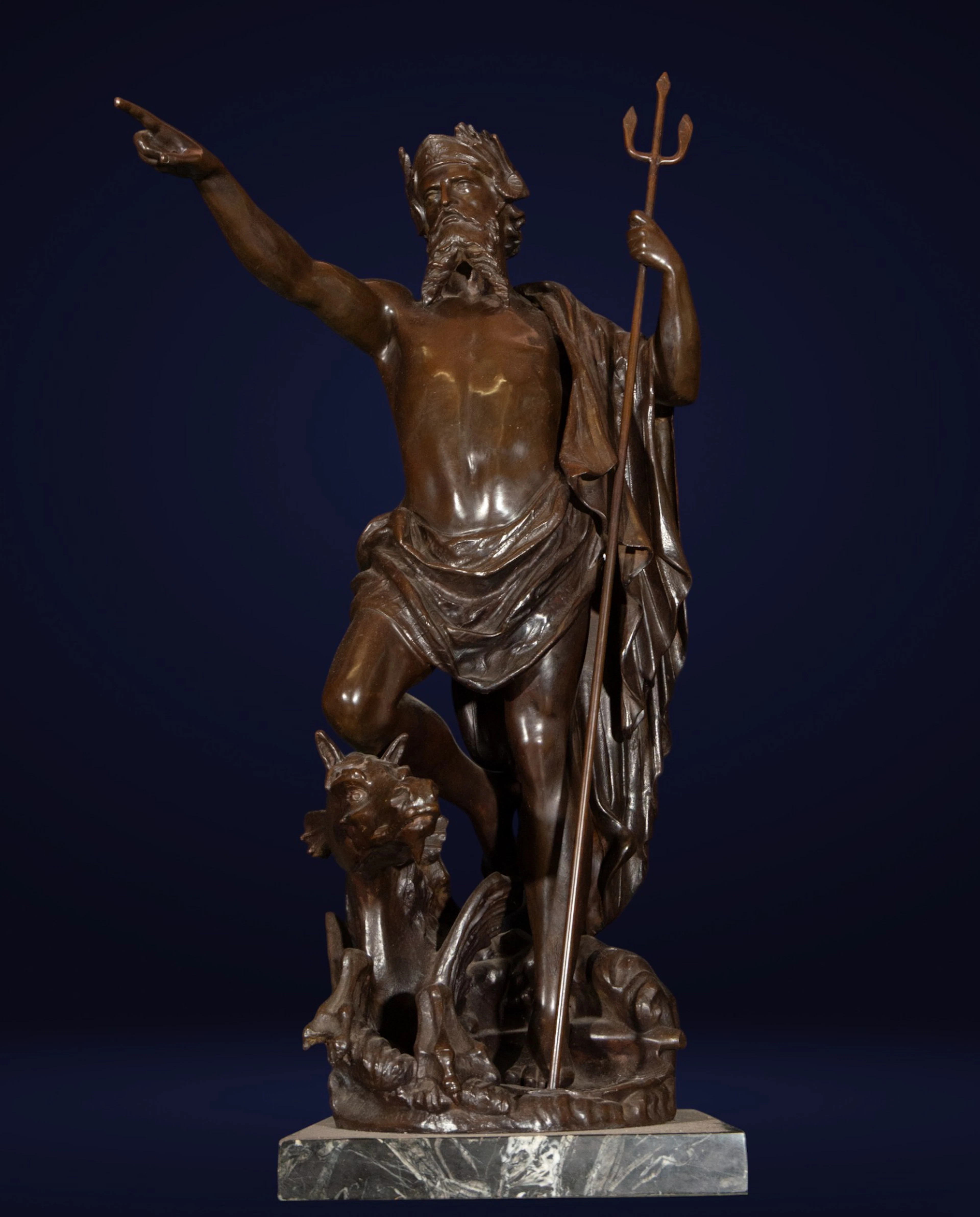 Important Italian bronze sculpture of the god Neptune, late 19th century