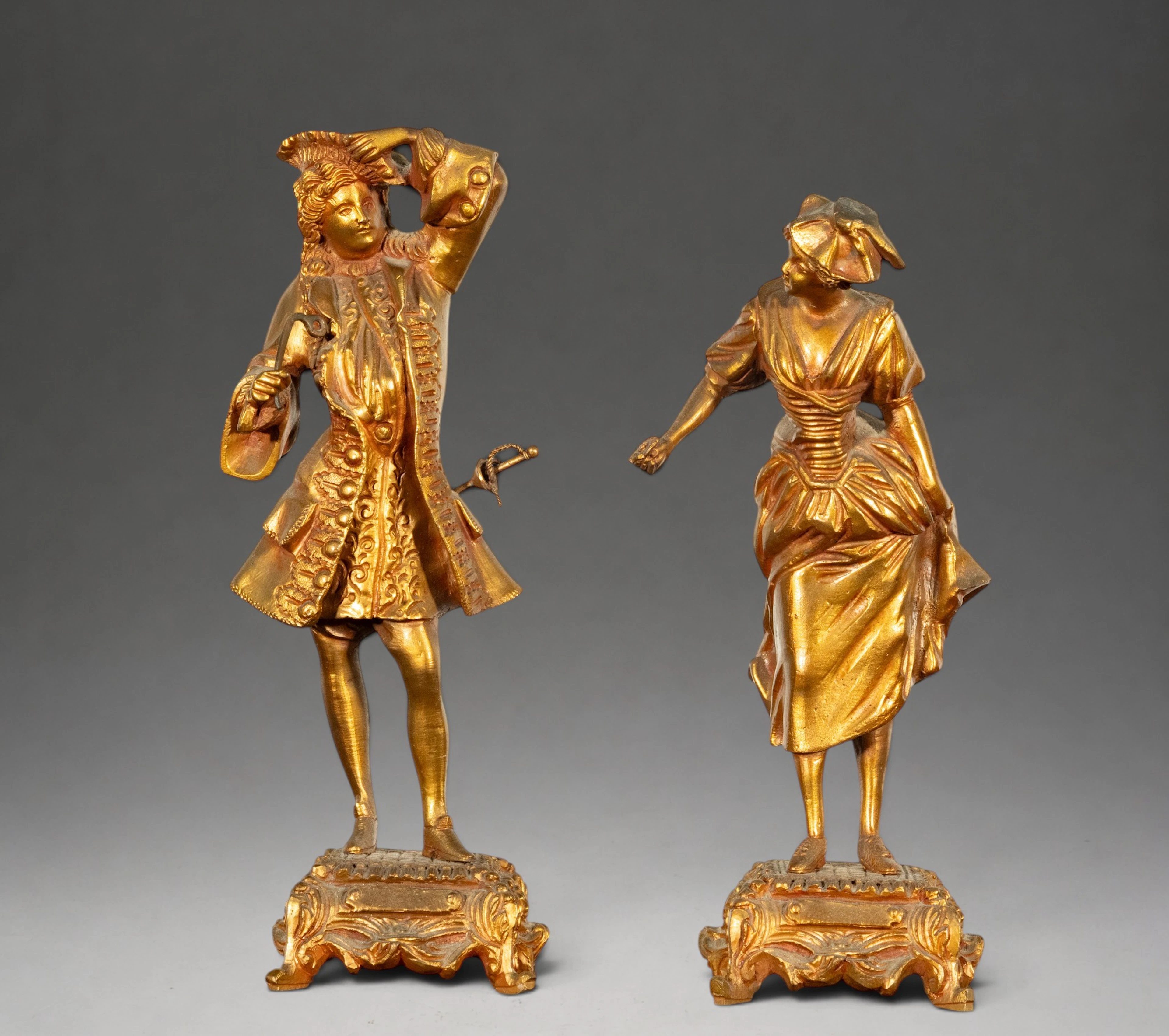 French couple in gilt bronze, 19th century