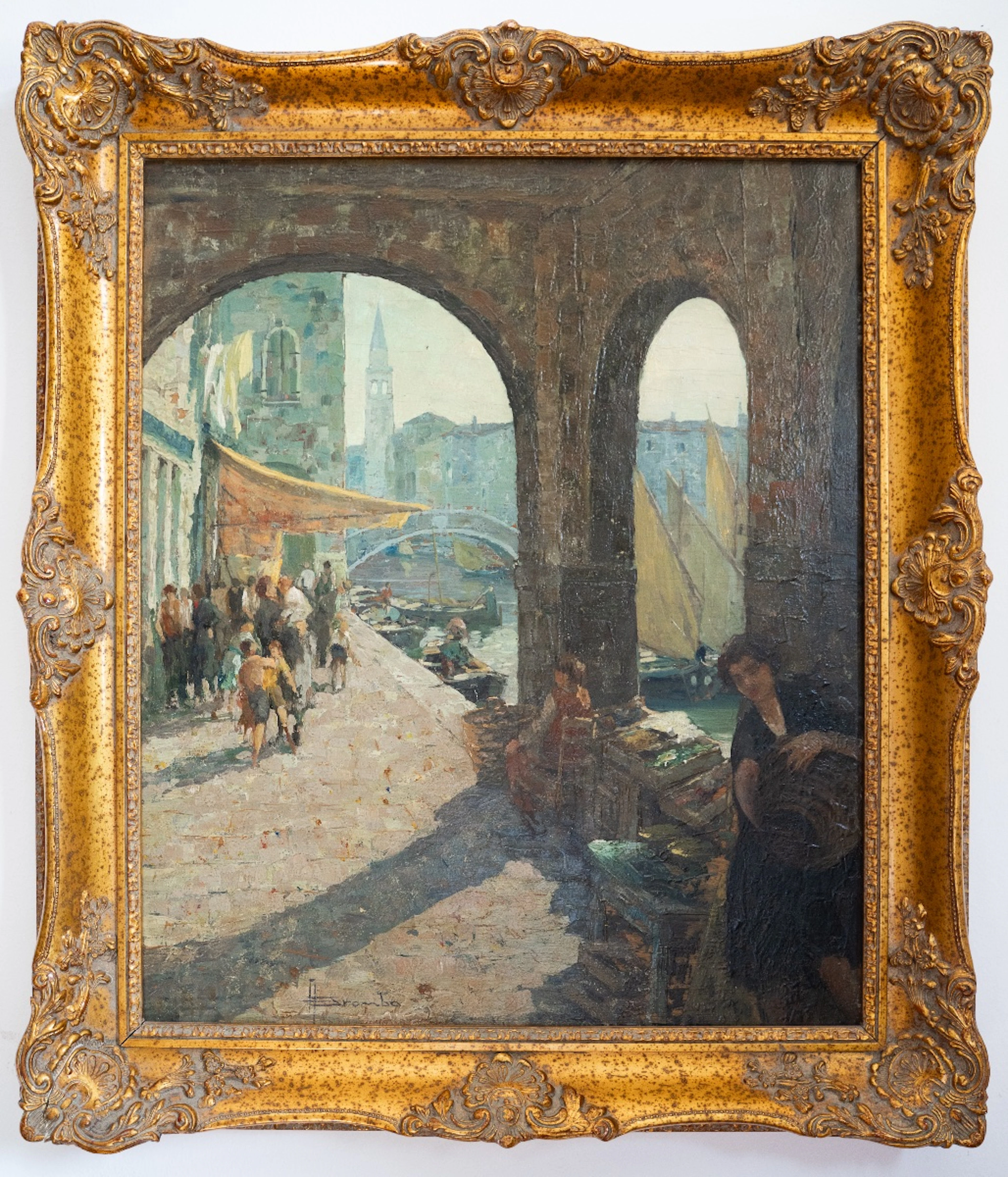 Angelo Brombo (Chioggia, 1893–1962) – Market scene in Chioggia