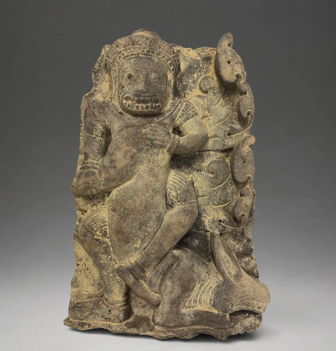 Very rare high relief of a buffalo demon shrine, Cambodia, Khmer