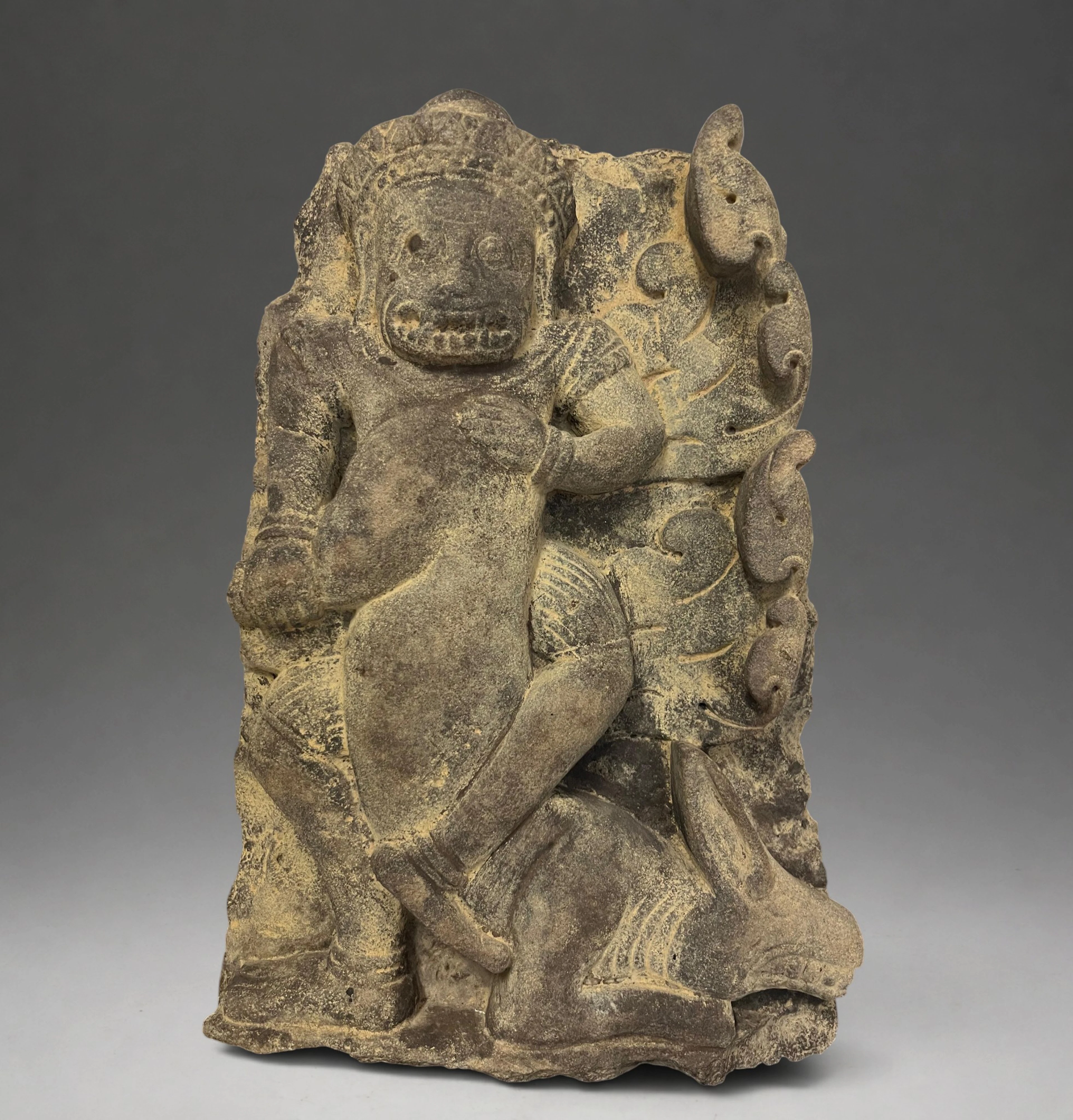 Very rare high relief of a buffalo demon shrine, Cambodia, Khmer