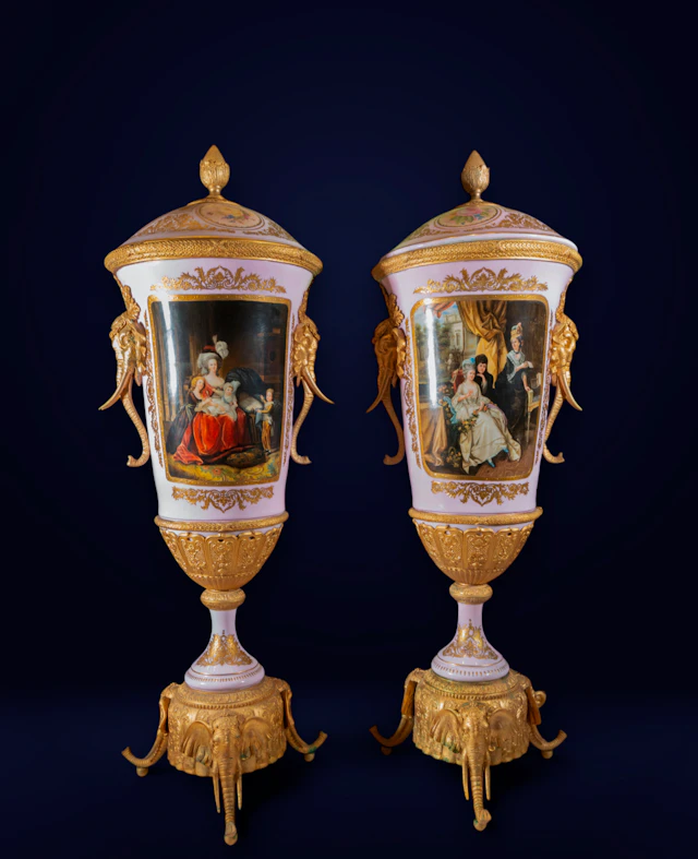 Pair of large vases in French Sèvres porcelain, France, 19th century