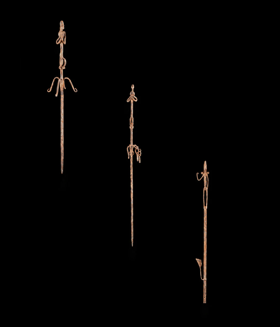 Three staffs of dignity topped with human figures, Bamana, Mali, 19th-20th