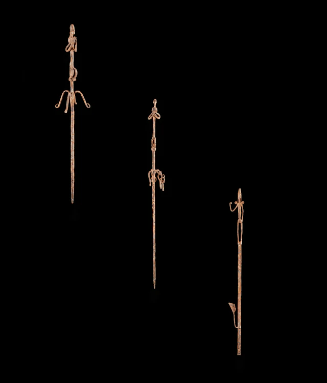 Three staffs of dignity topped with human figures, Bamana, Mali, 19th-20th