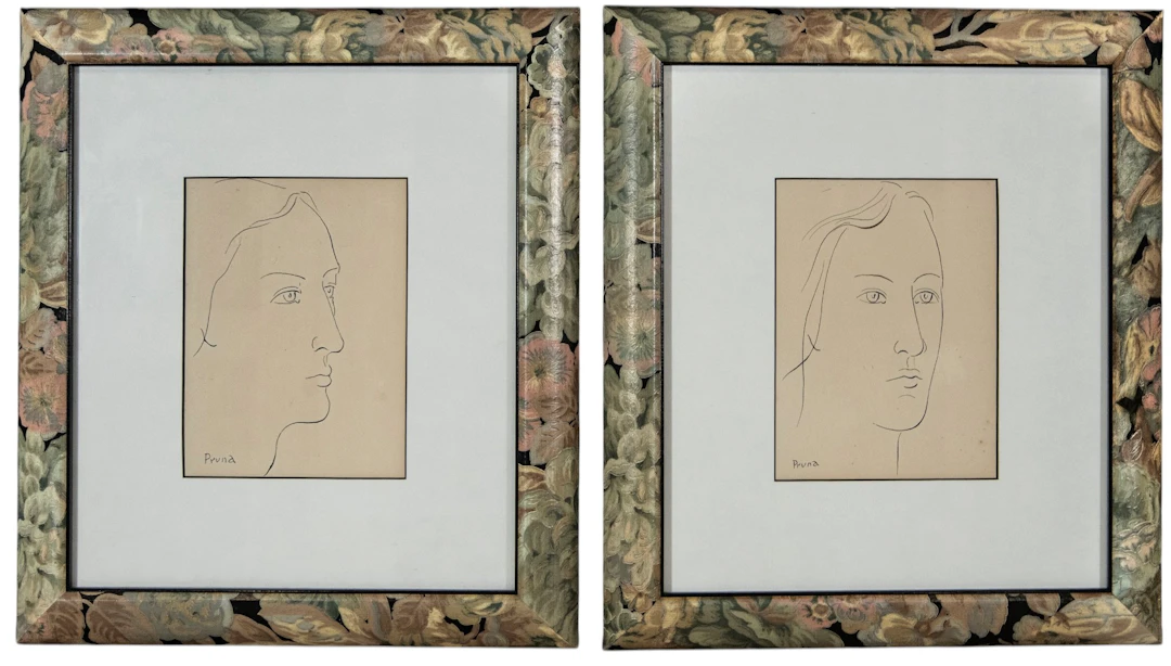 PERE PRUNA (Barcelona, ​​1904-1977) - Pair of portraits in ink on paper