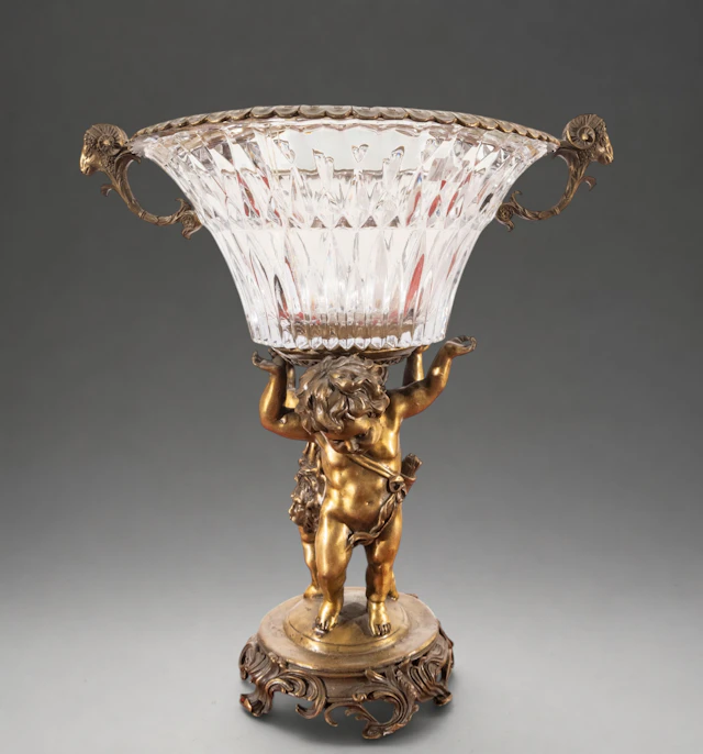 French centerpiece with Baccarat crystal goblet and putto figurine