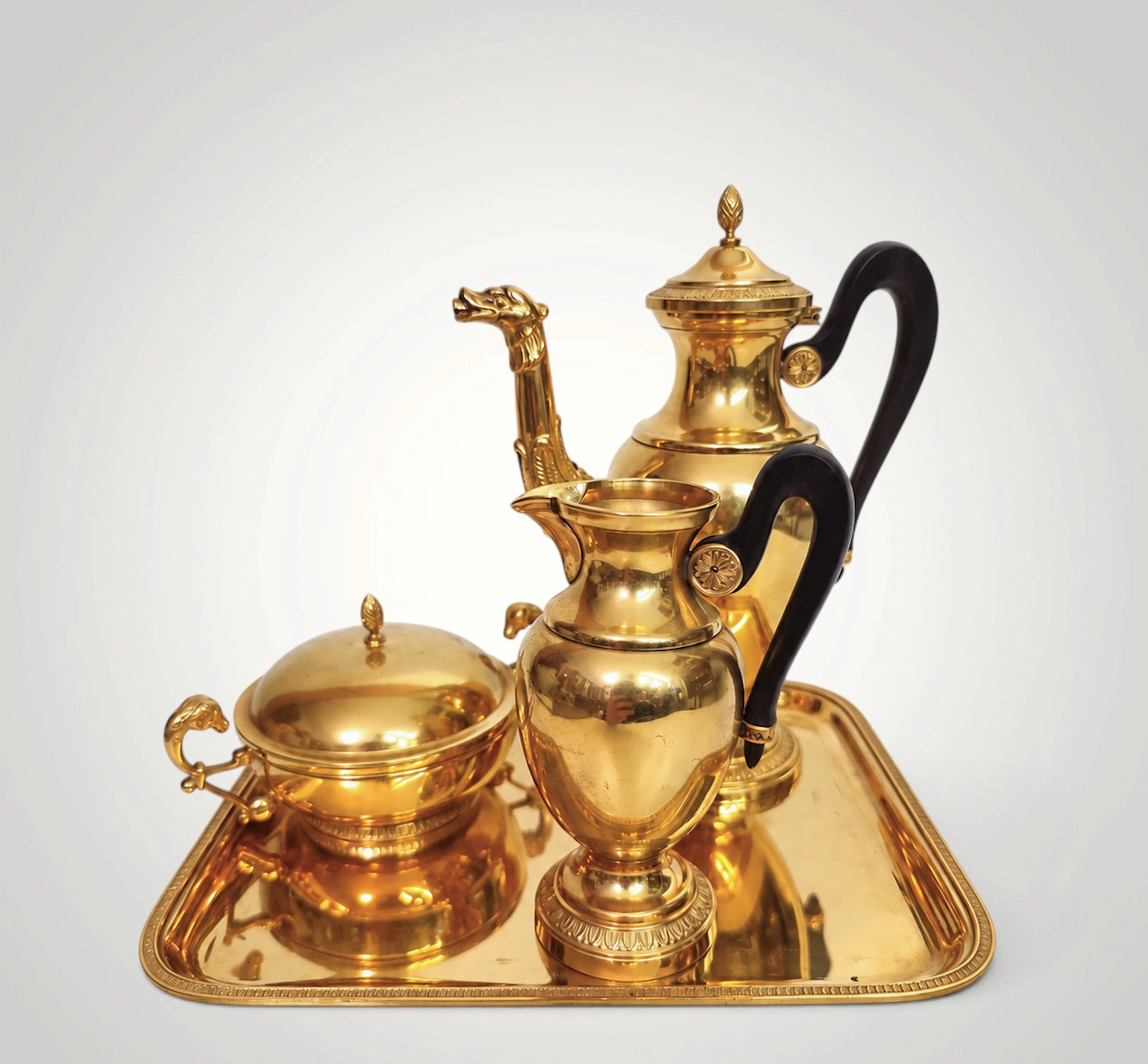 Gilt Empire-style luxury coffee set, 19th Century, French
