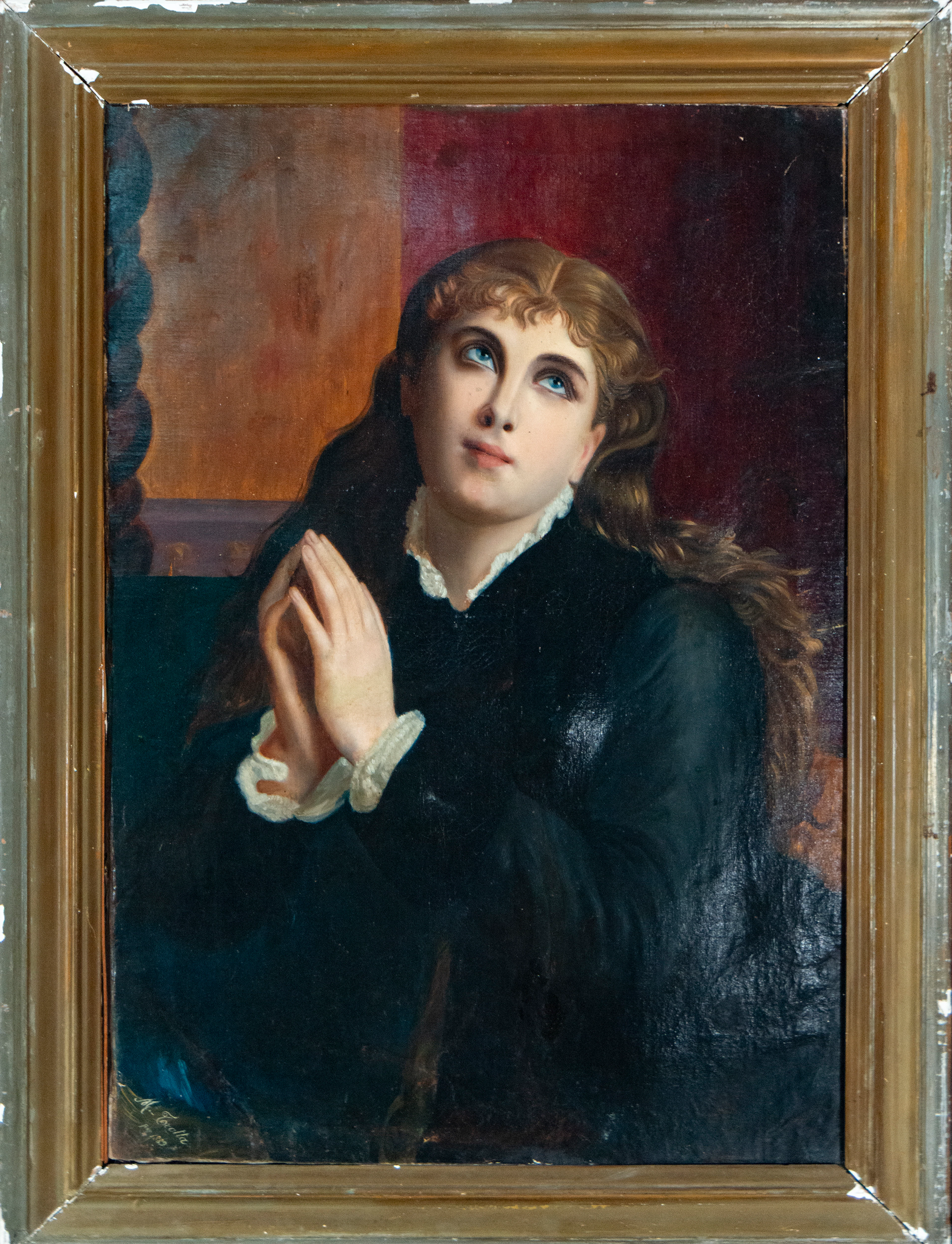 Young man in prayer, Italian school - Trotta 1889 – European School