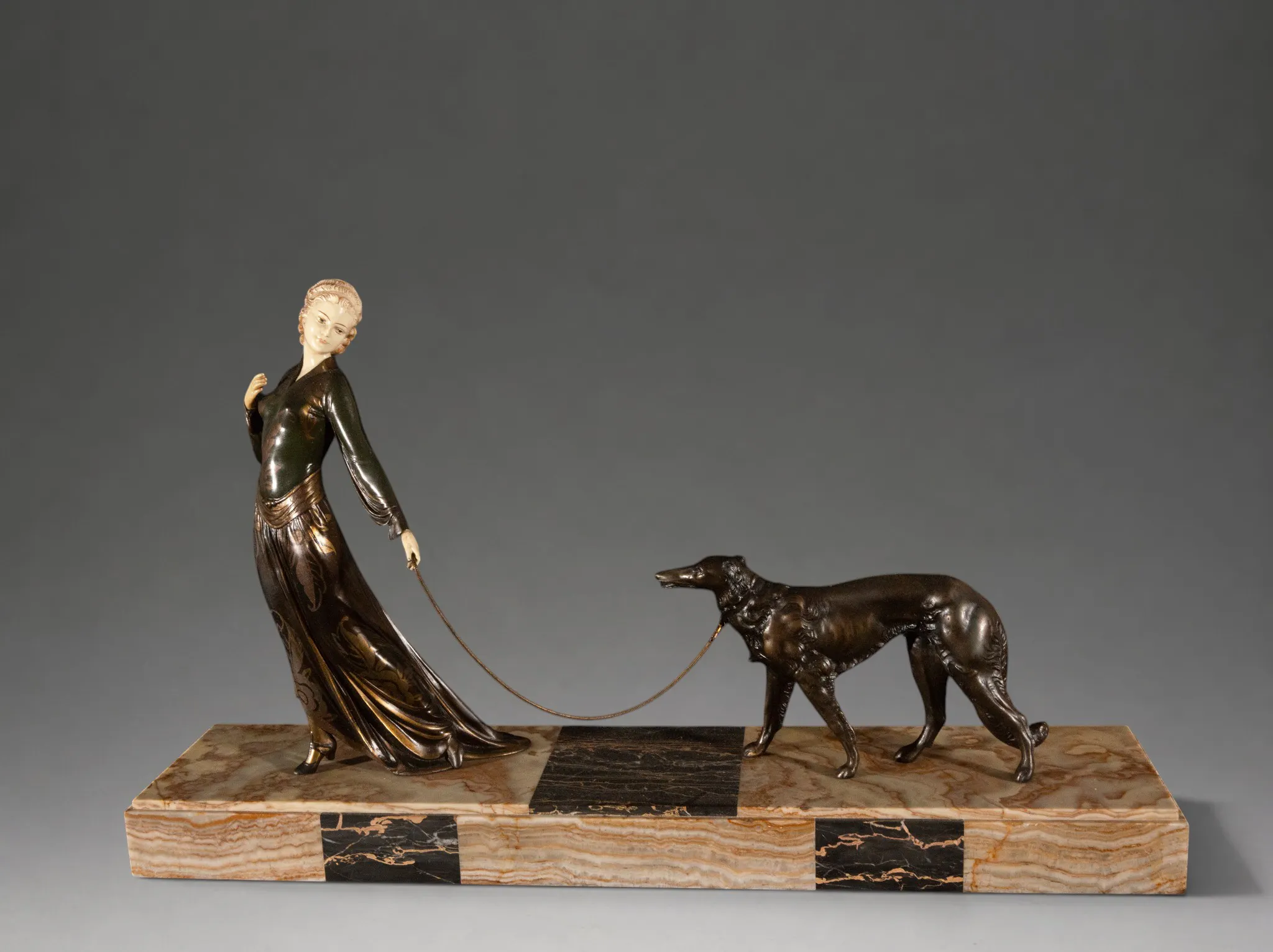 Lady with Greyhound – Chryselephantine Art Deco JR Colinet – European