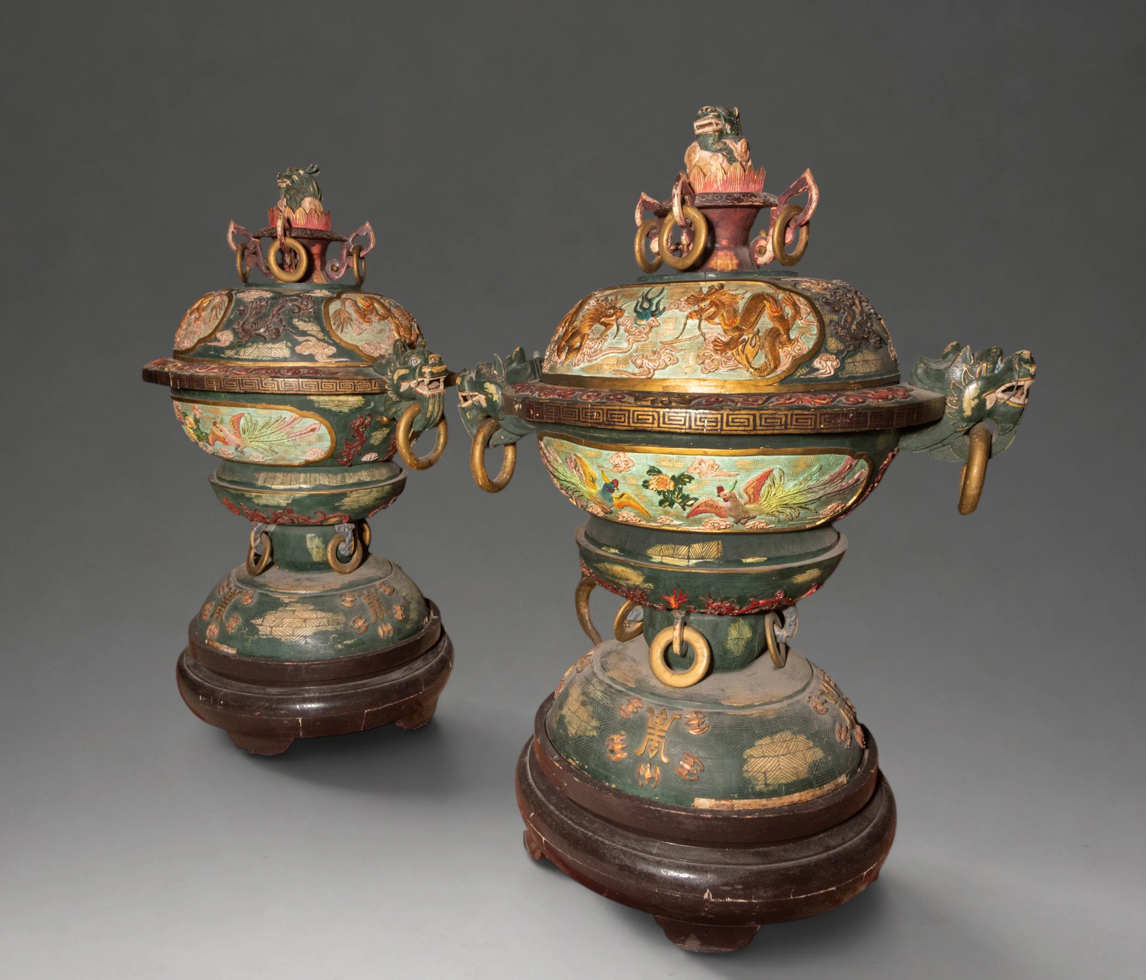 Pair of Tibetan incense burners with dragon finials – Tibet – 19th century